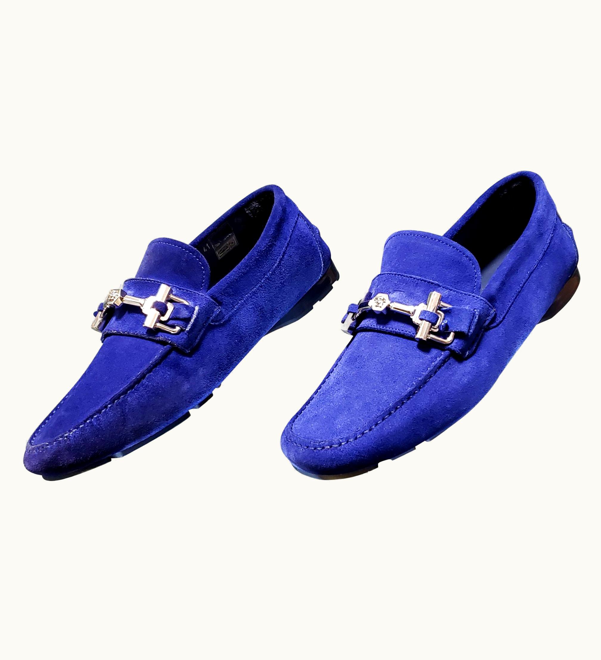 Versace Blue Suede Leather Moccasins