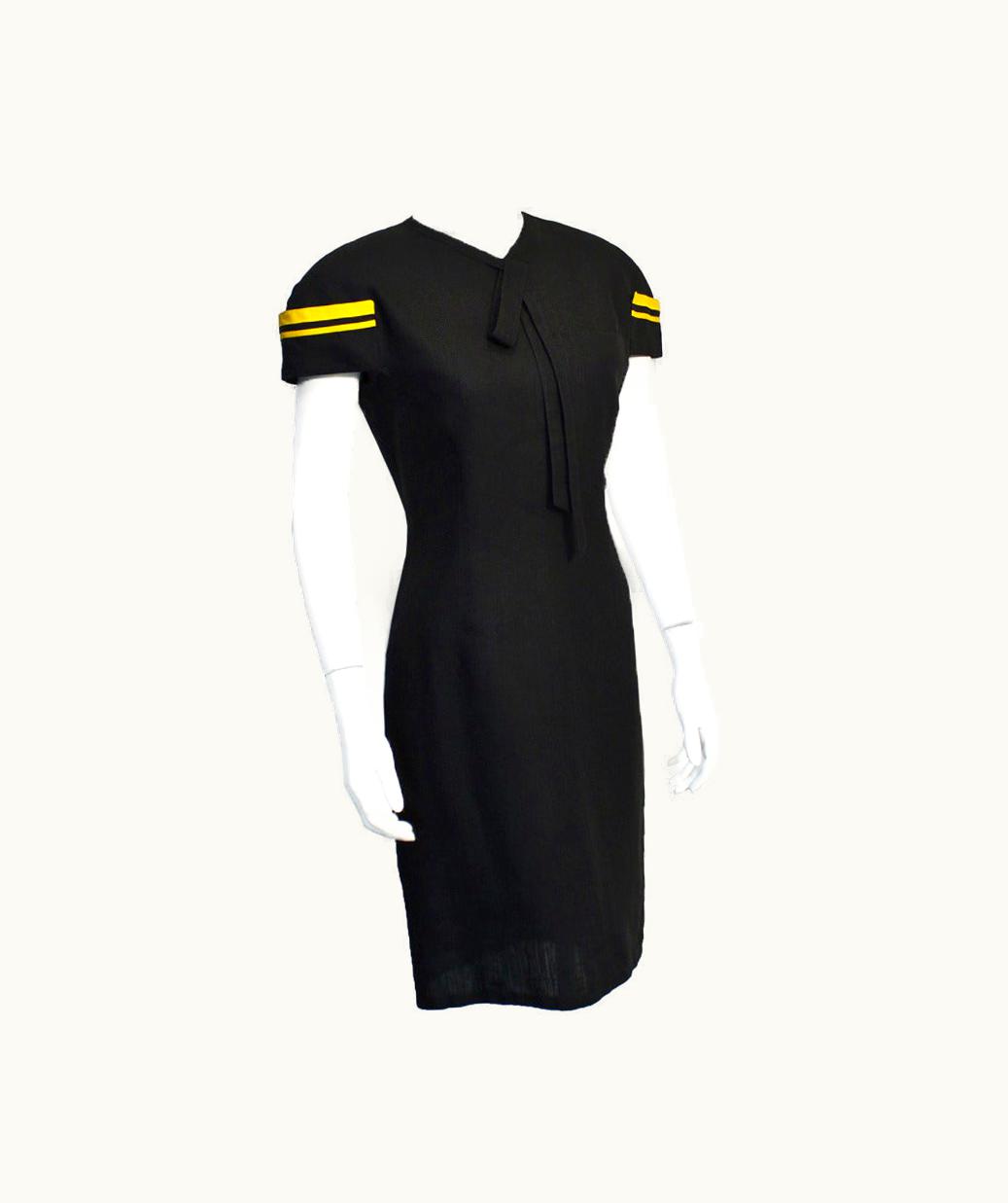 Gianni Versace Couture 1980' Gianni Versace Black & Yellow Linen Dress