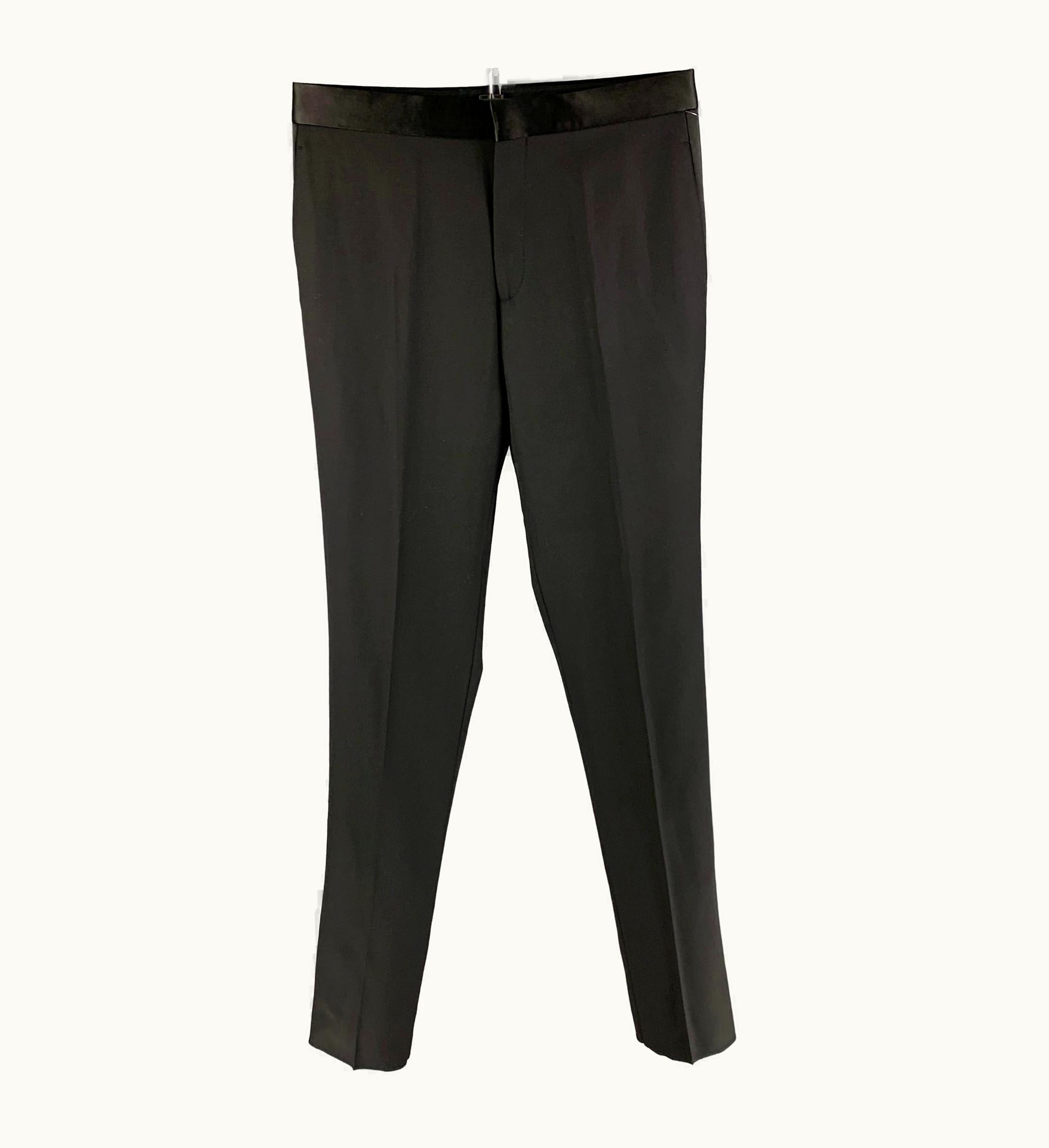 Versace Black Wool Tuxedo Dress Pants