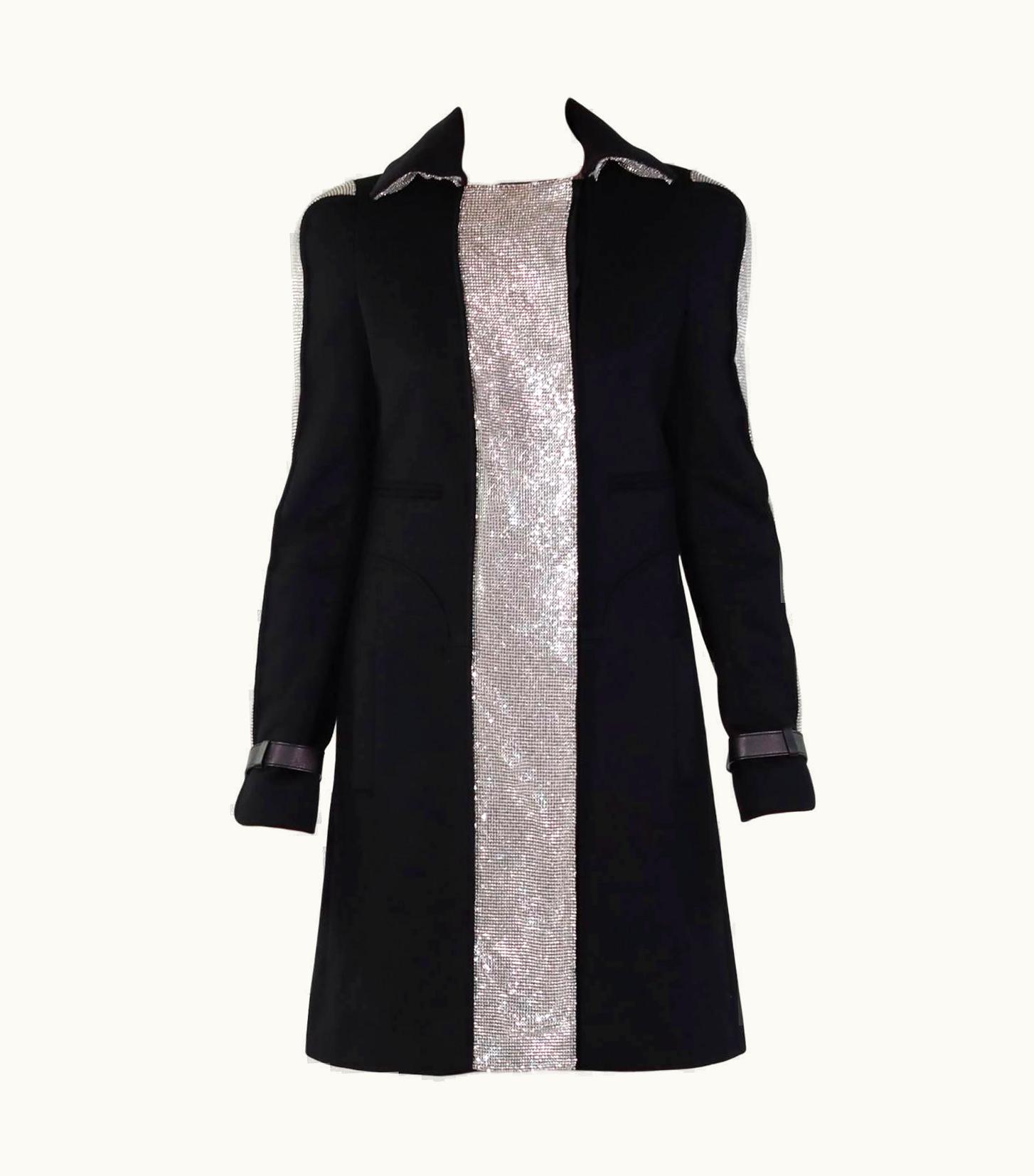 Versace Black Metal Chain Mesh Placket Coat