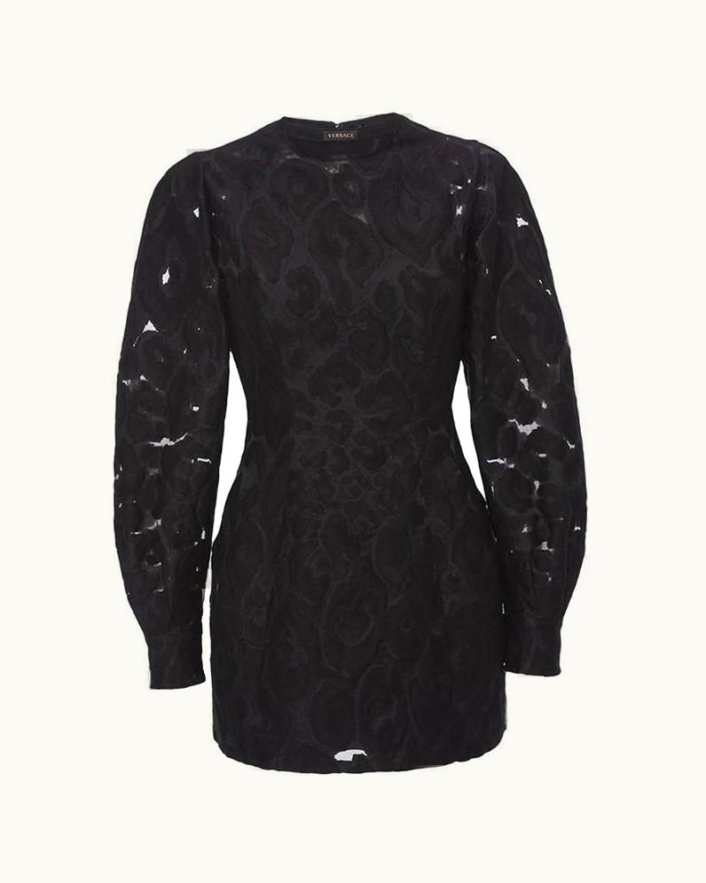 Versace Black Long Sleeve Jacquard Micro Mini Dress
