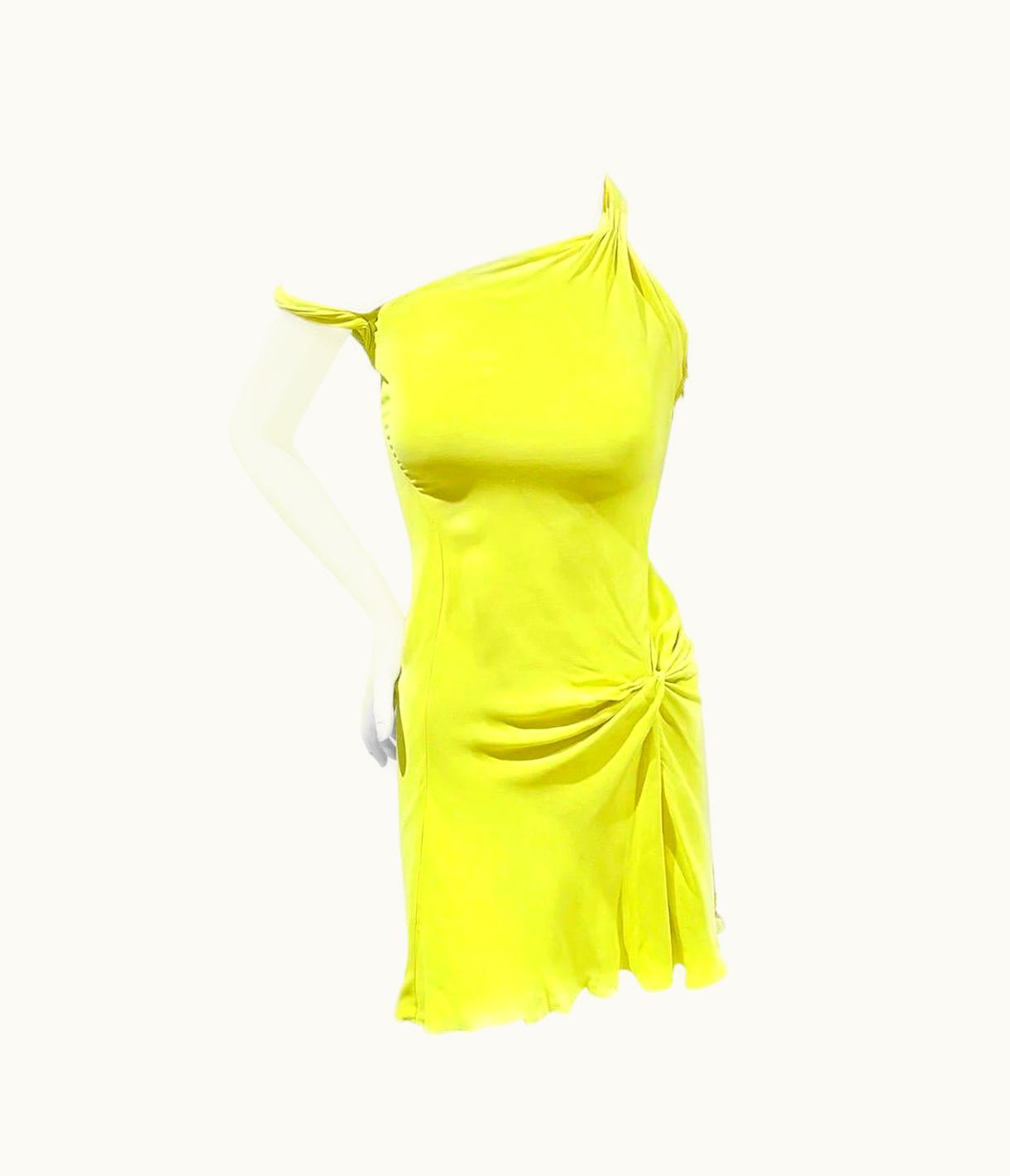 Versace Vintage Versace Yellow Neon Halter Dress AW2002 2002