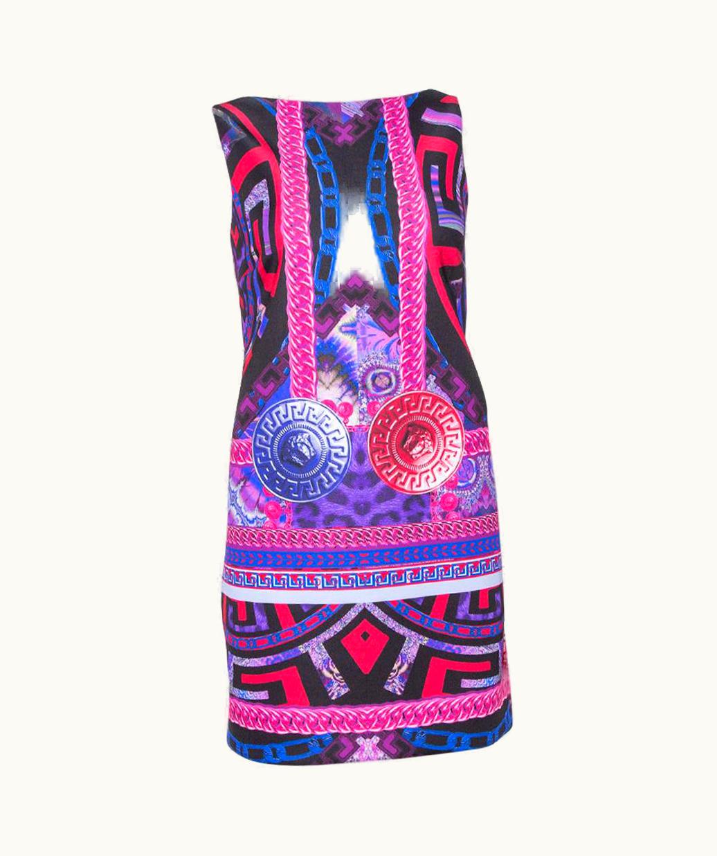 Versace Purple Medusa Print Jersey Shift Dress