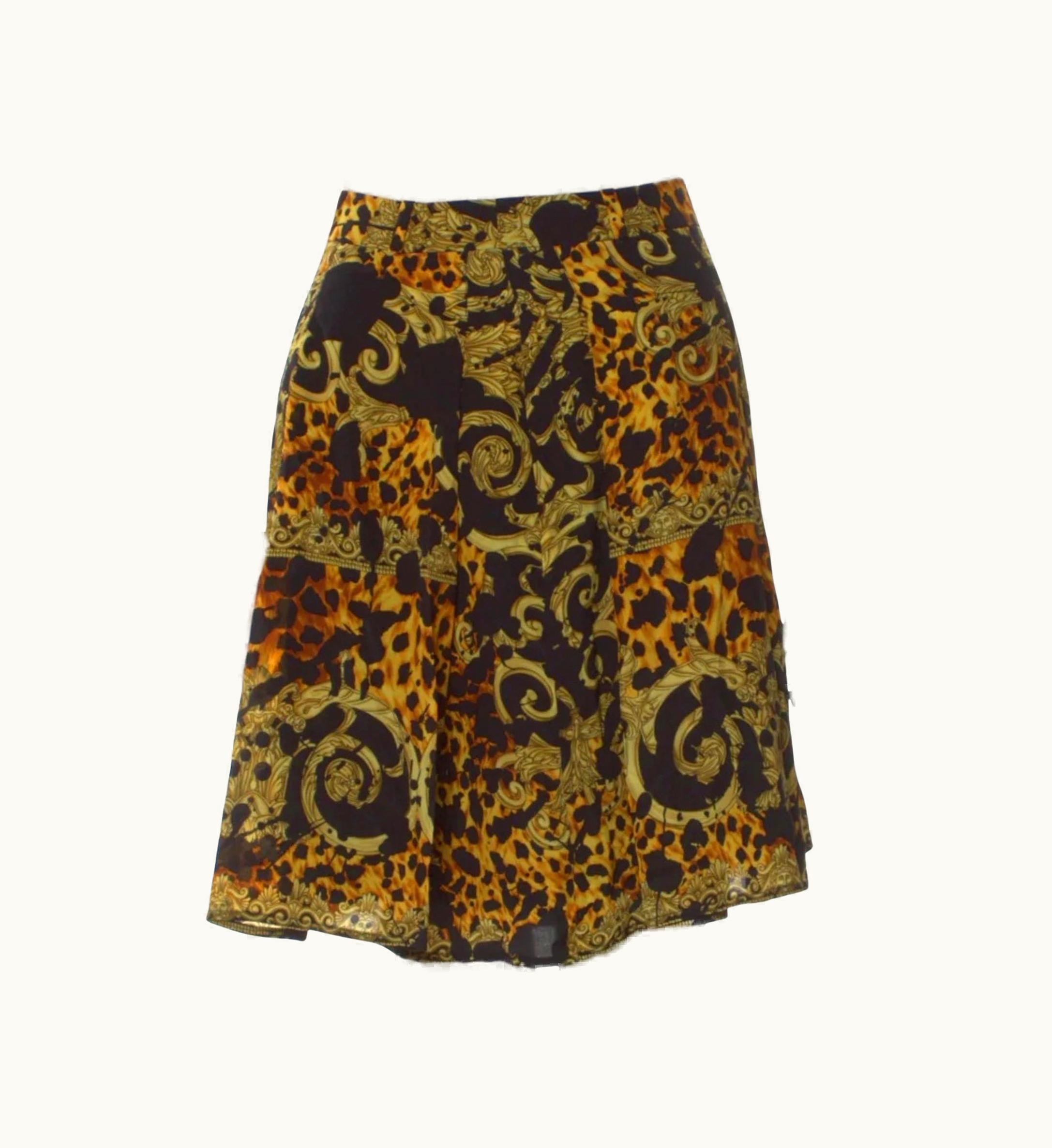 Versace Black & Yellow Baroque Leopard Print Skirt ()