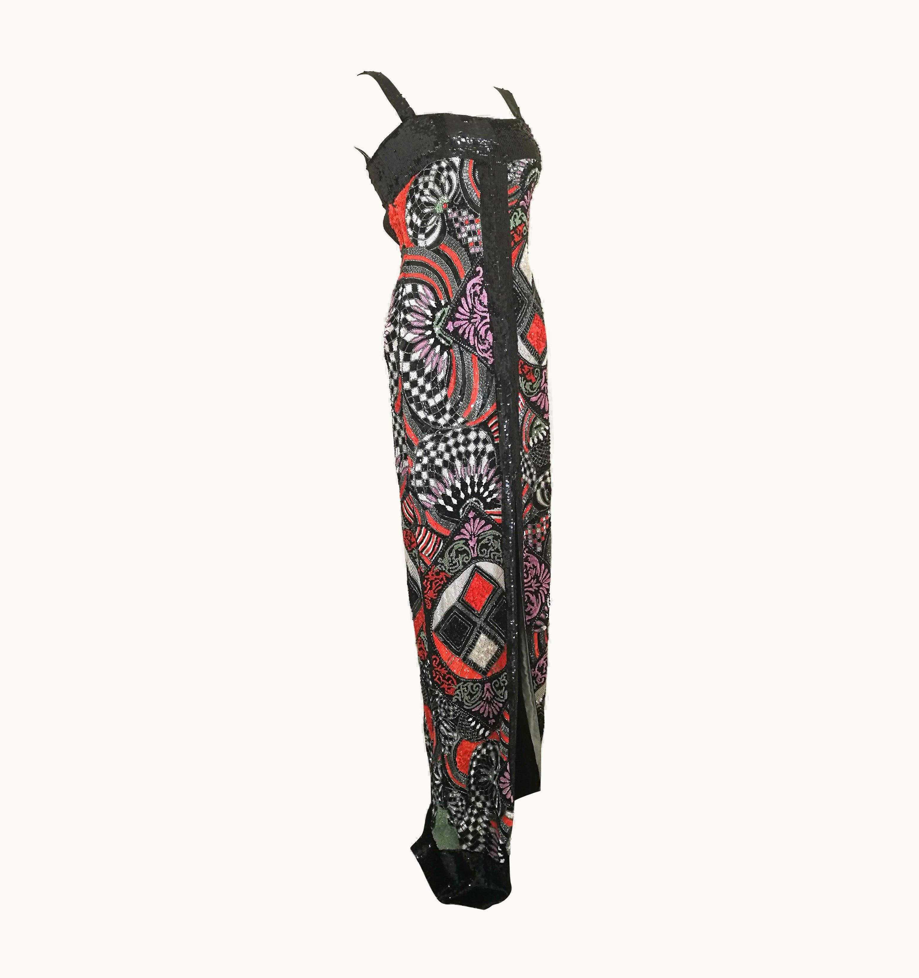 Versace Iconic Sequins And Beads Multicolour Long Dress