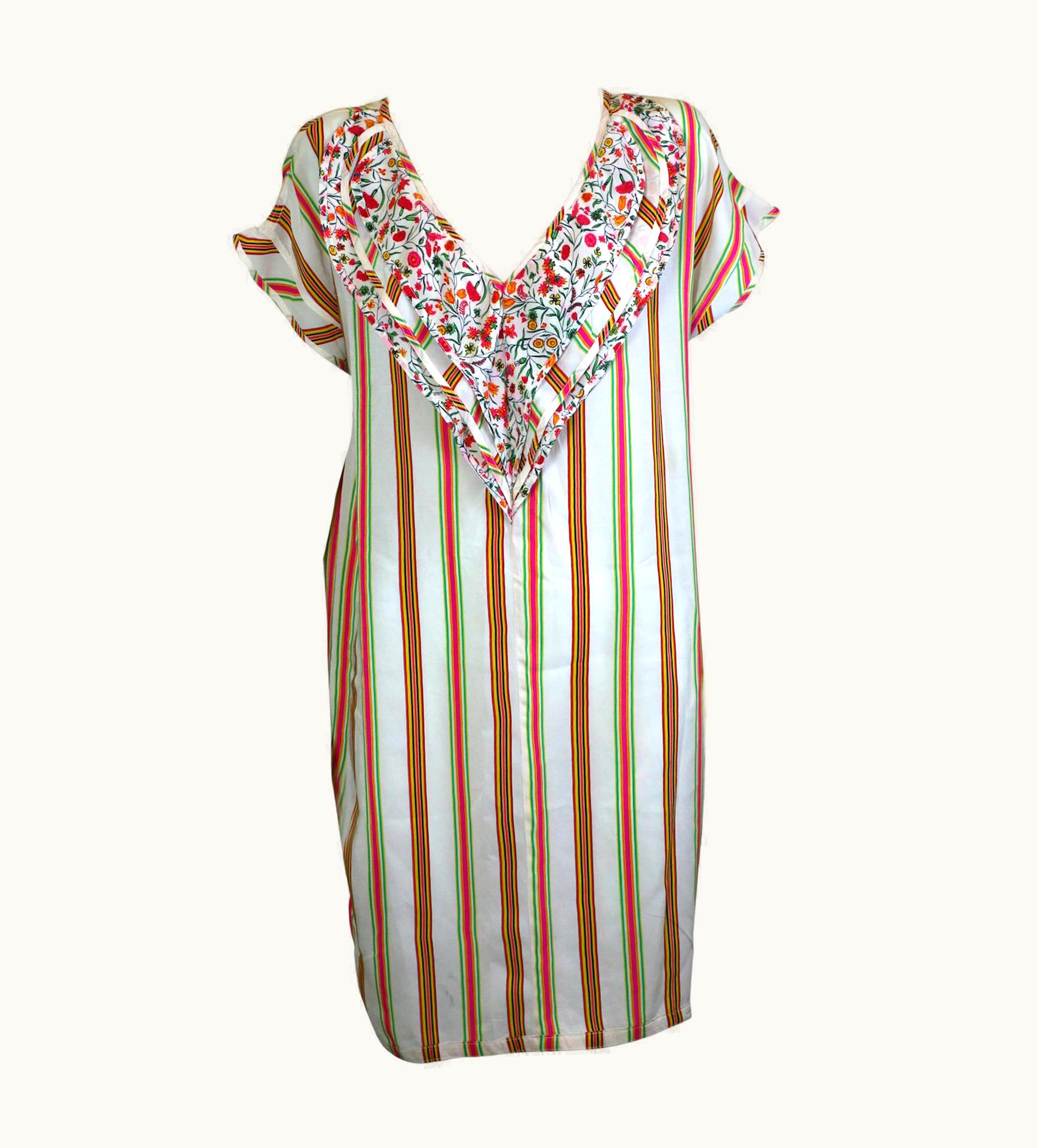 Gianni Versace Couture Gianni Versace Silk Crepe Floral-Stripe Melange Mini