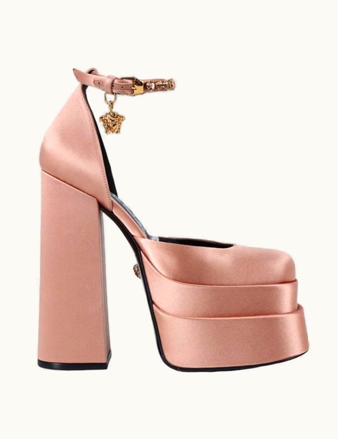 Versace Womens Designer Versace Medusa Aevitas Satin Platform Pumps