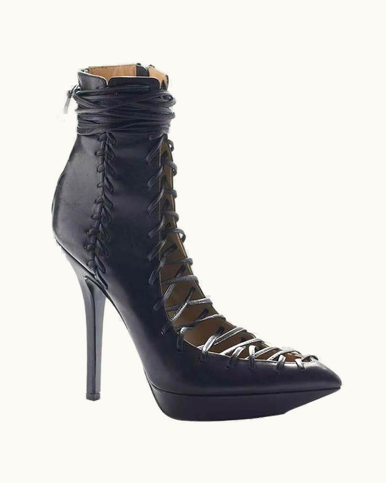 Versace Black Leather Lace-Up Boots