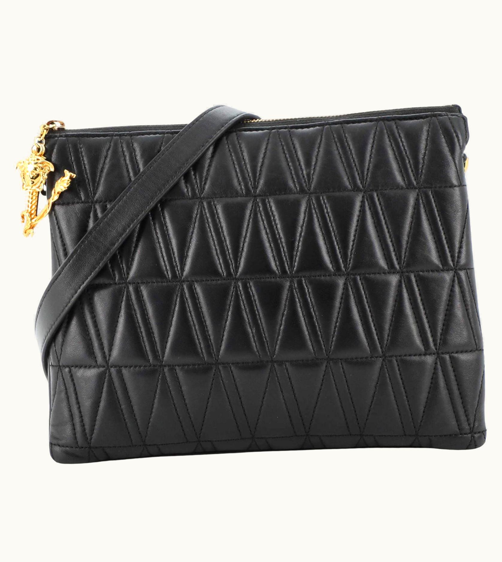 Versace Virtus Zip Shoulder Bag Quilted Leather Small