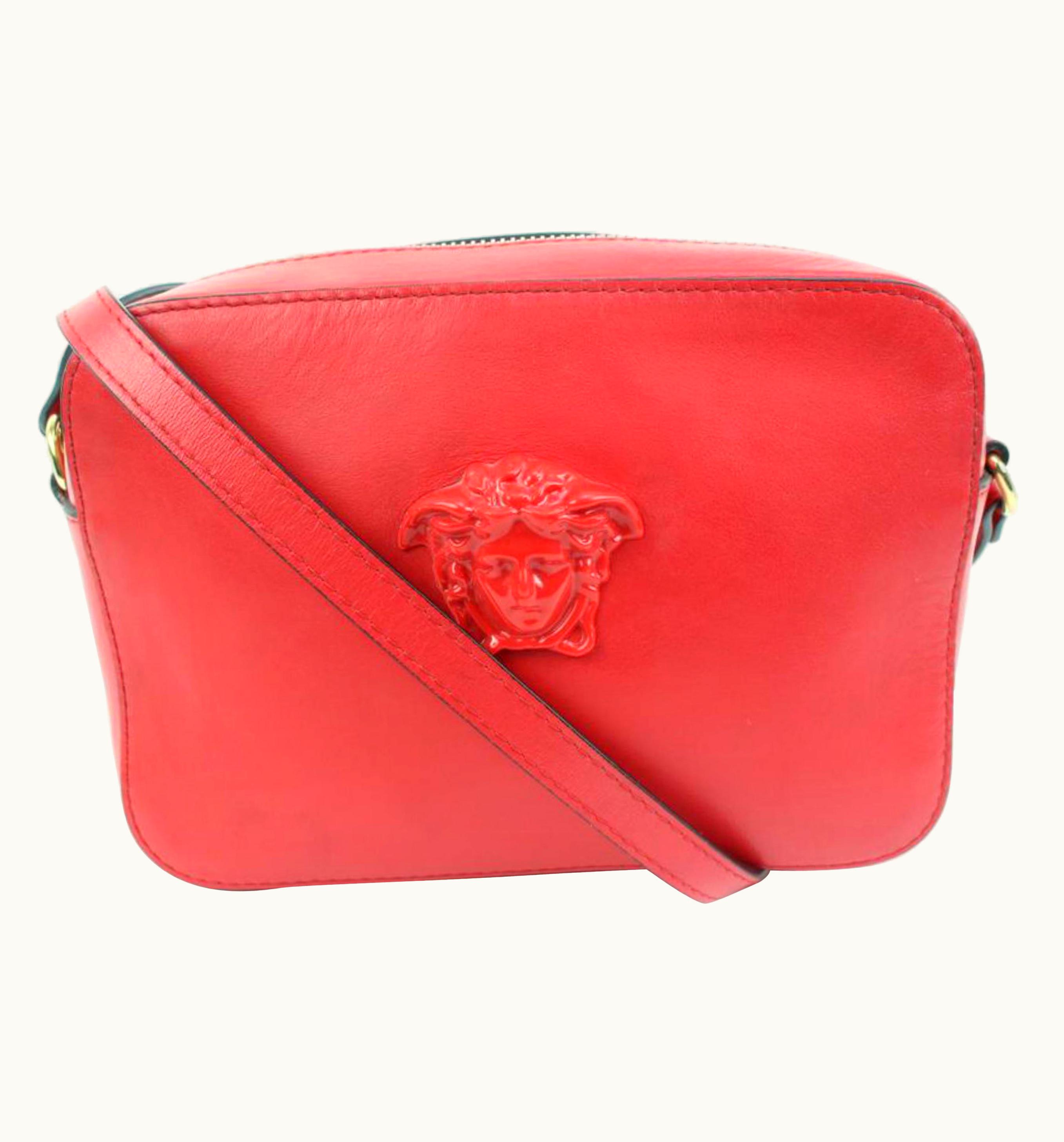 Versace Red Leather Medusa Camera Crossbody Bag 35v413s