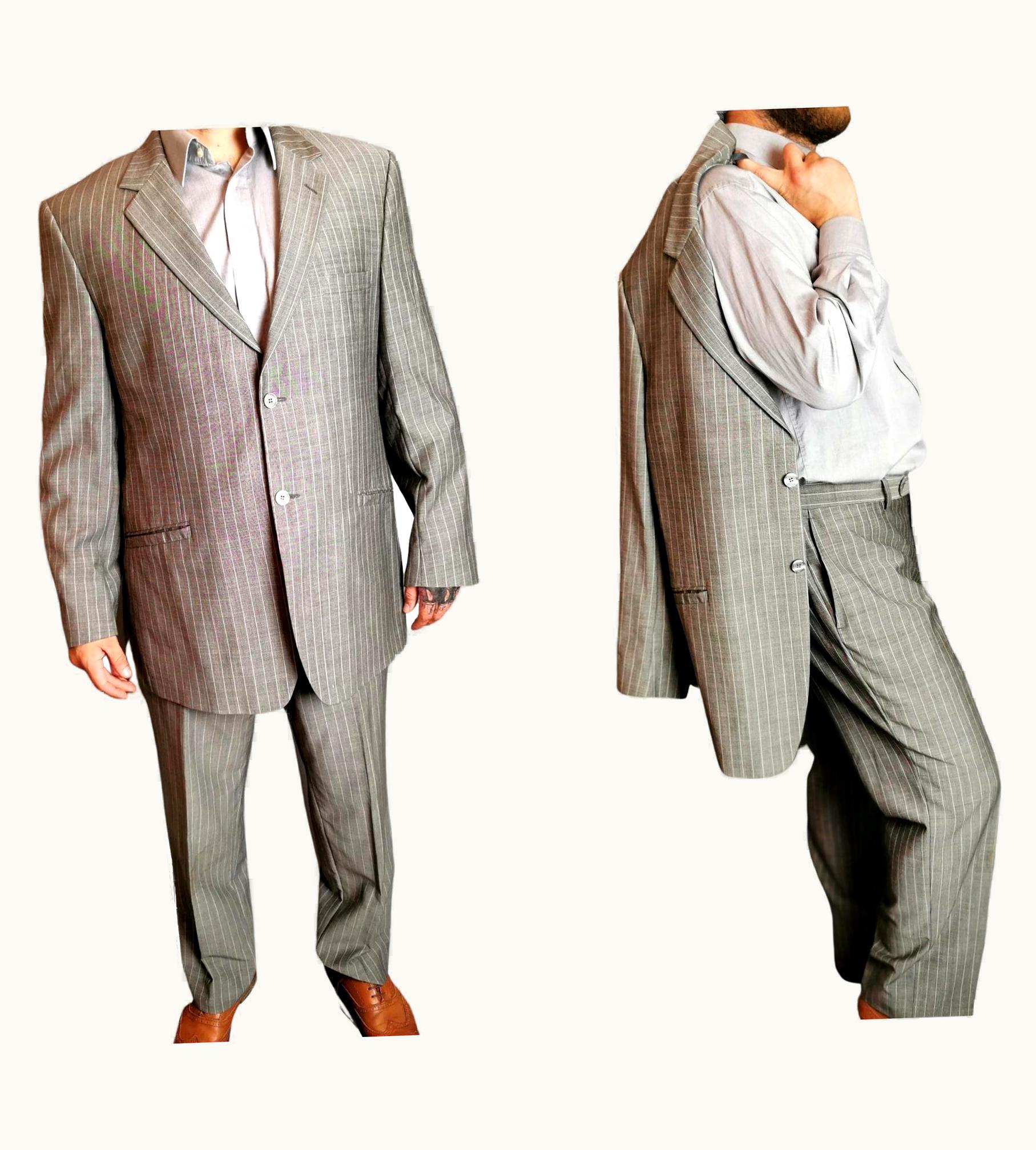 Versace Classic Mens Grey Pinstripe Suit, 2 Piece