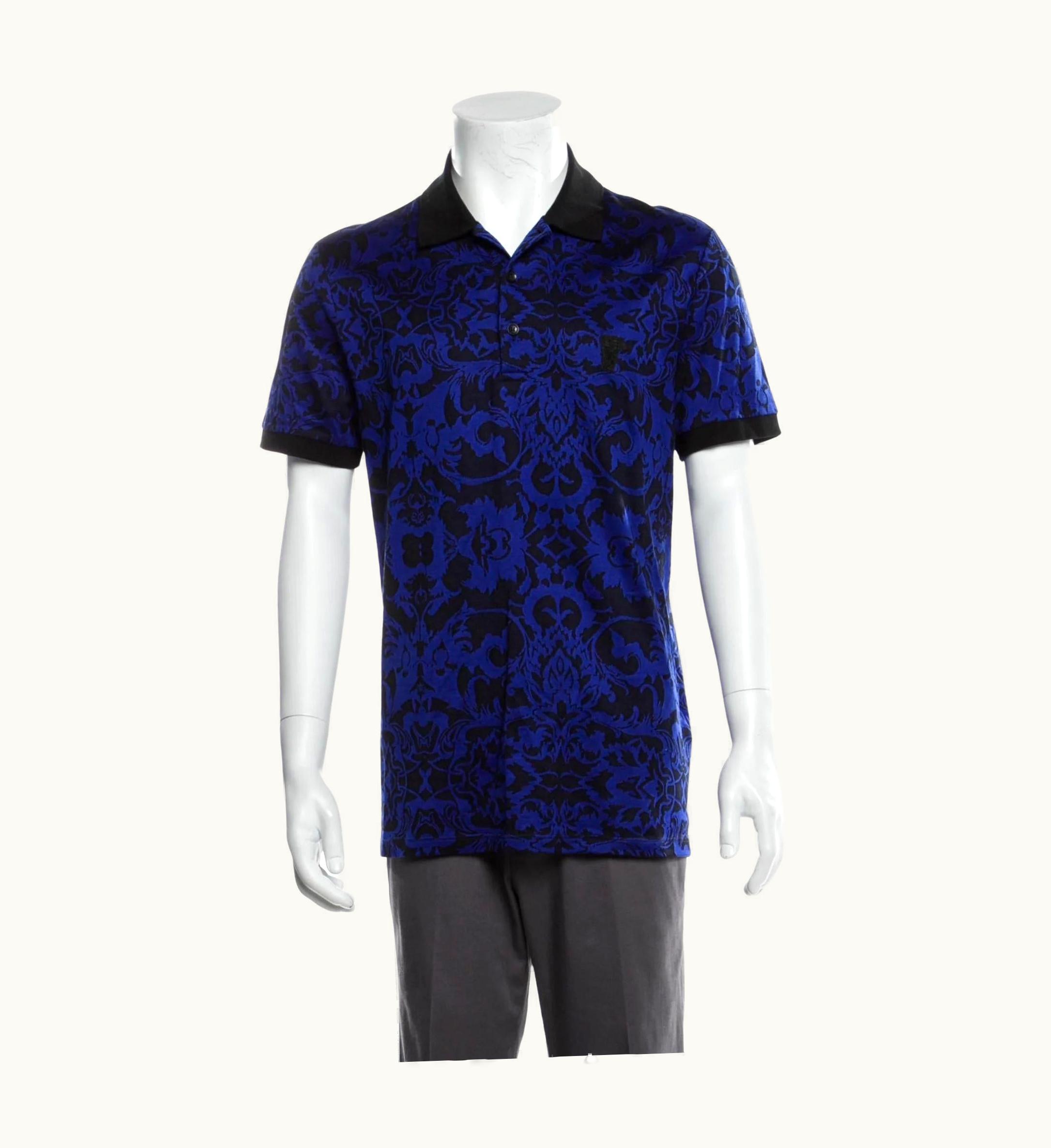 Versace Collection Collar Blue Baroque Polo Shirt (m)