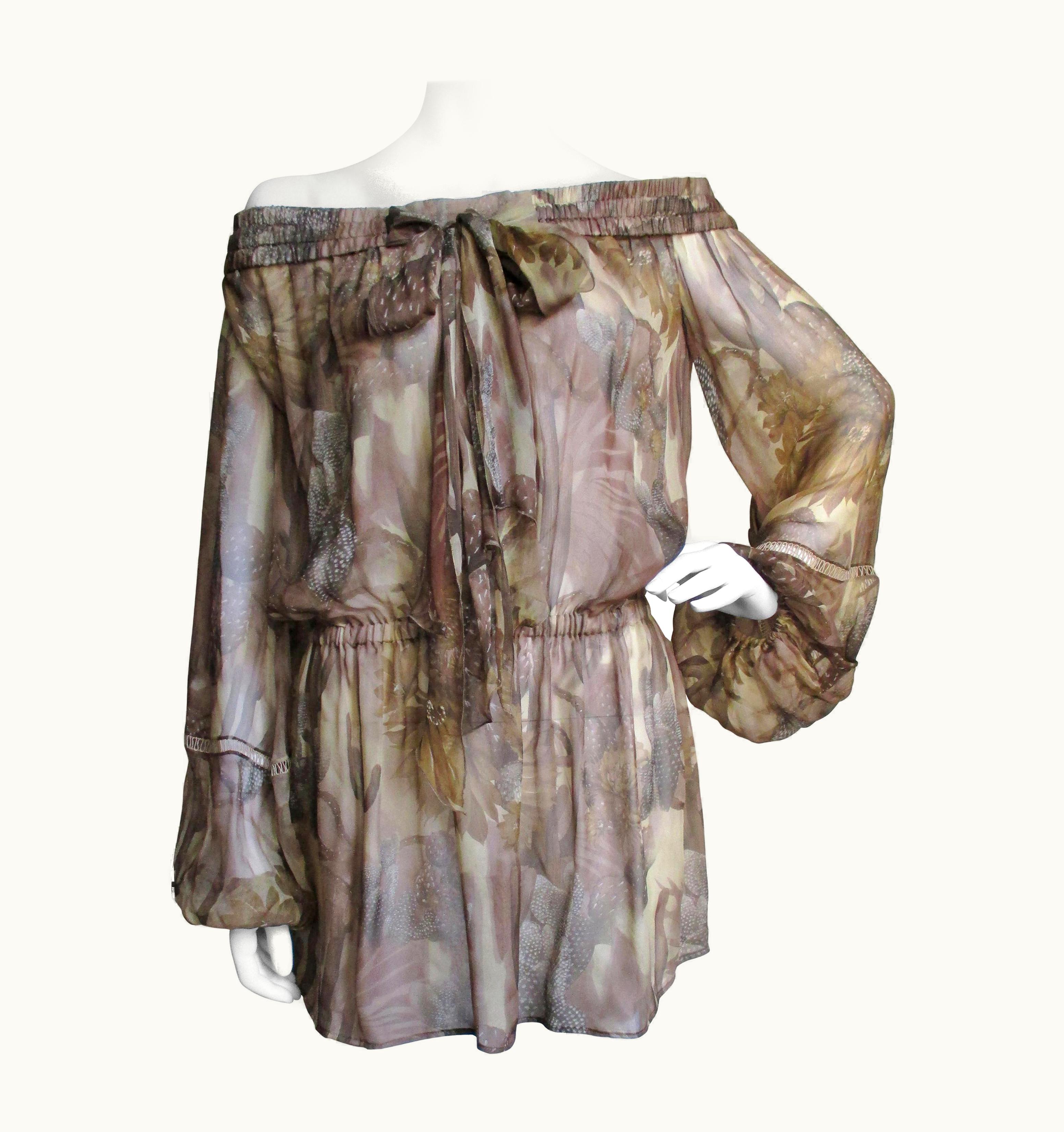 Versace Silk Print Off Shoulder Mini Dress Top