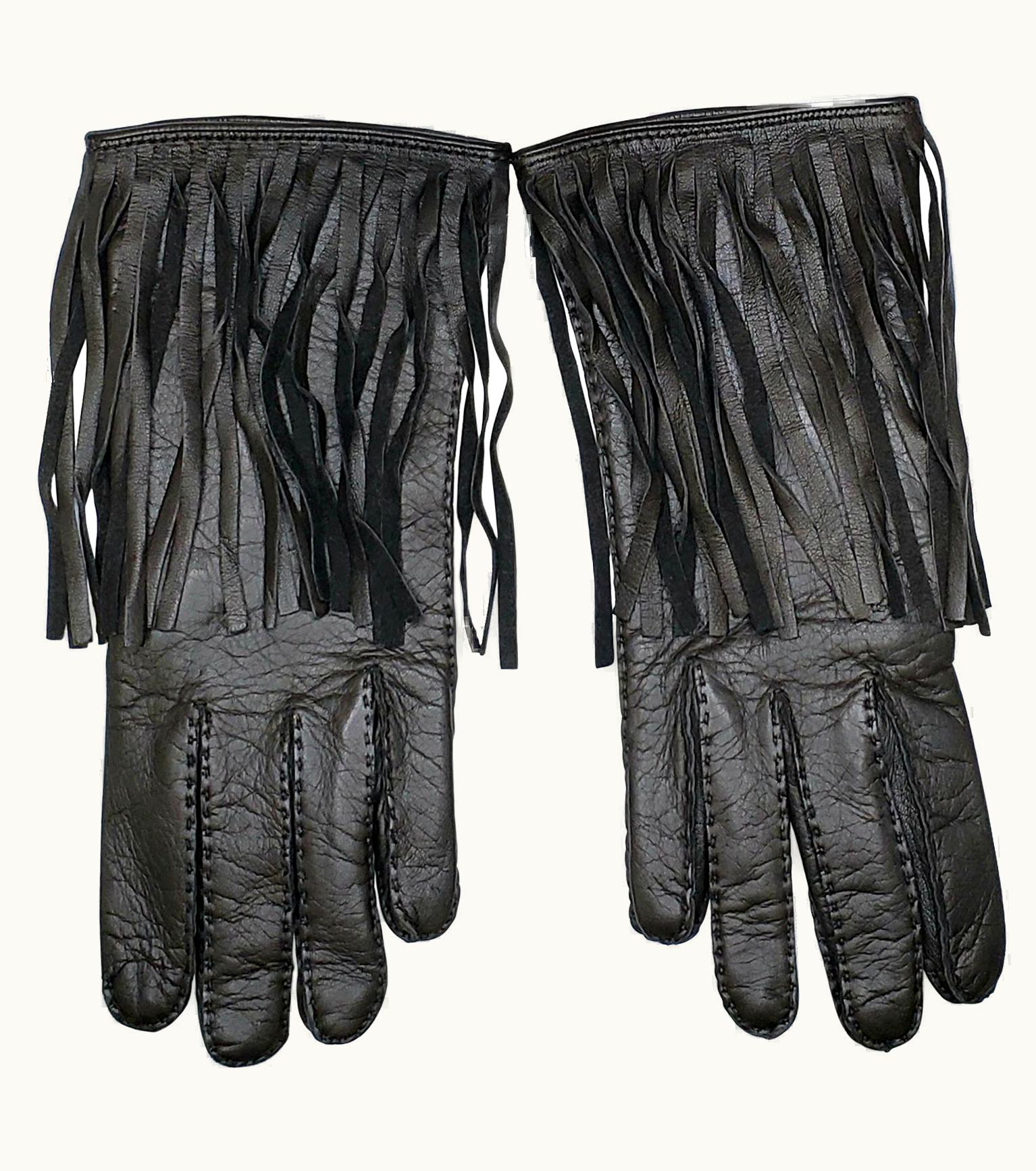 Versace Versace Brown Leather Gloves WS/S Fringe  UZ0576607