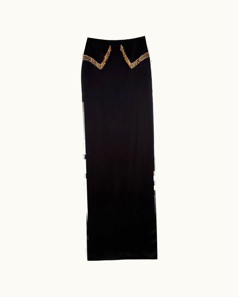 Versace Versace Black Beaded Floor Length Skirt With High Slit