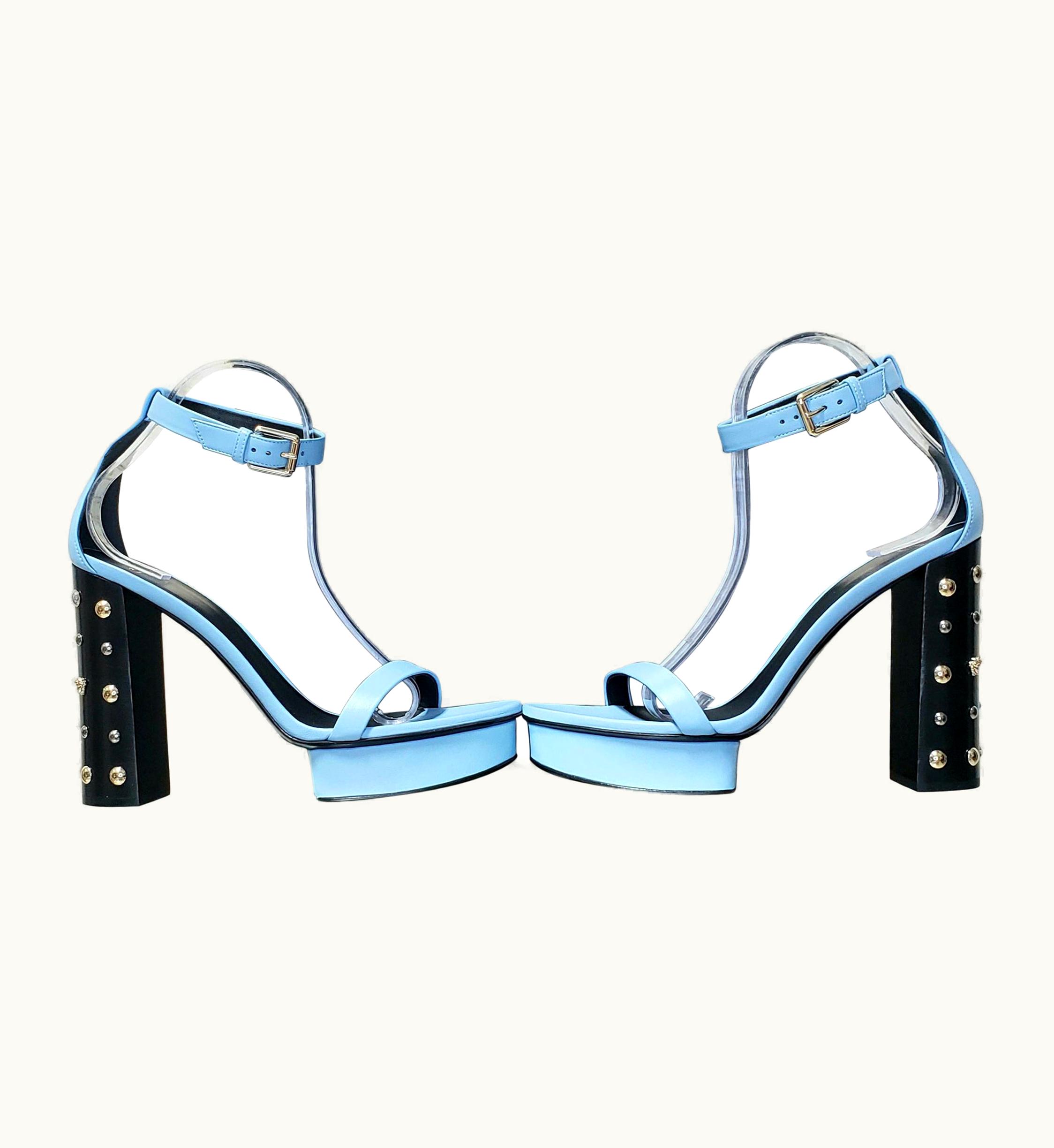 Versace Versace Blue Leather Sandals w/GOLD Medusa Studs 7