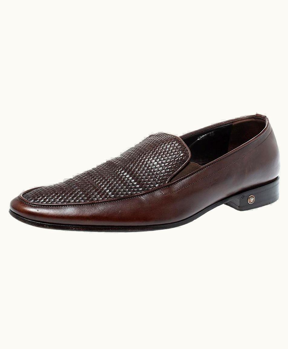 Versace Versace Brown Woven Leather Slip On Loafers