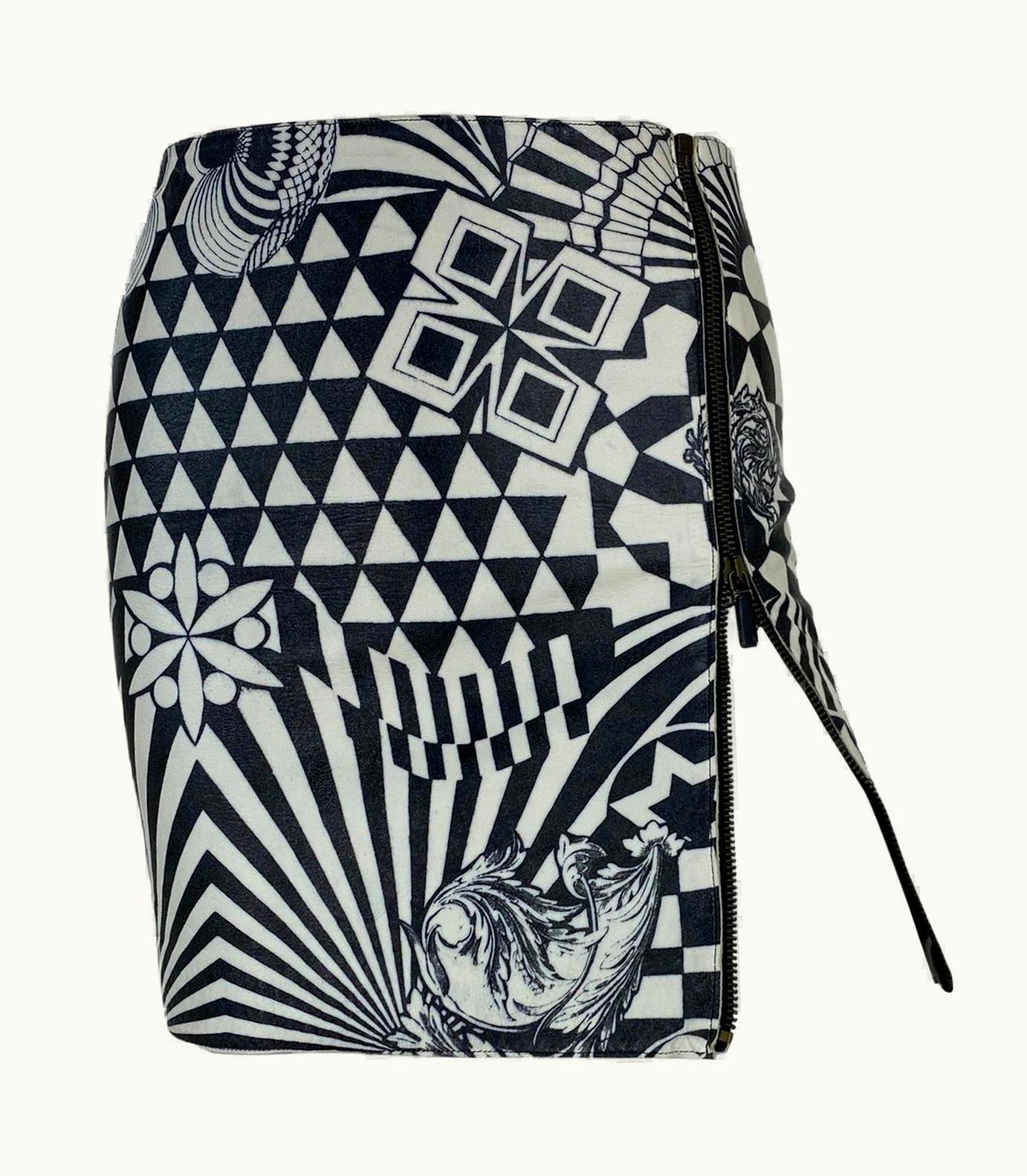 Versace AW 2001 Vintage Versus Versace Graphic Tattoo Leather Skirt