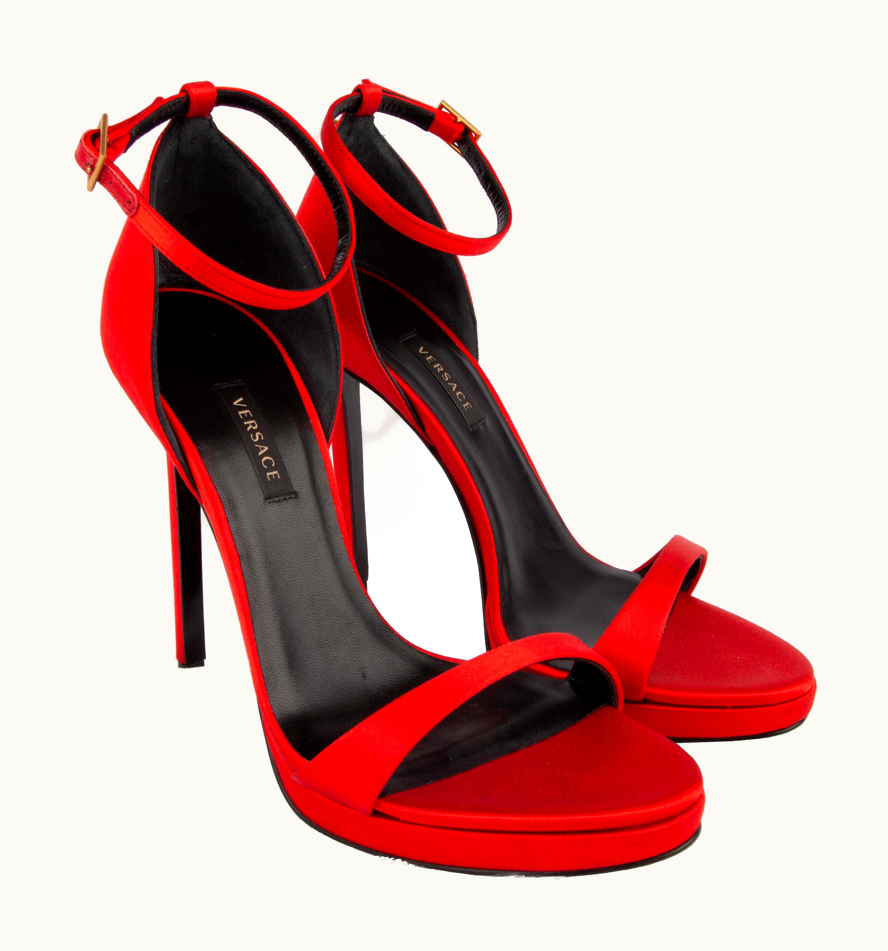Versace Versace Red Satin Heels With Gold Tone Hardware