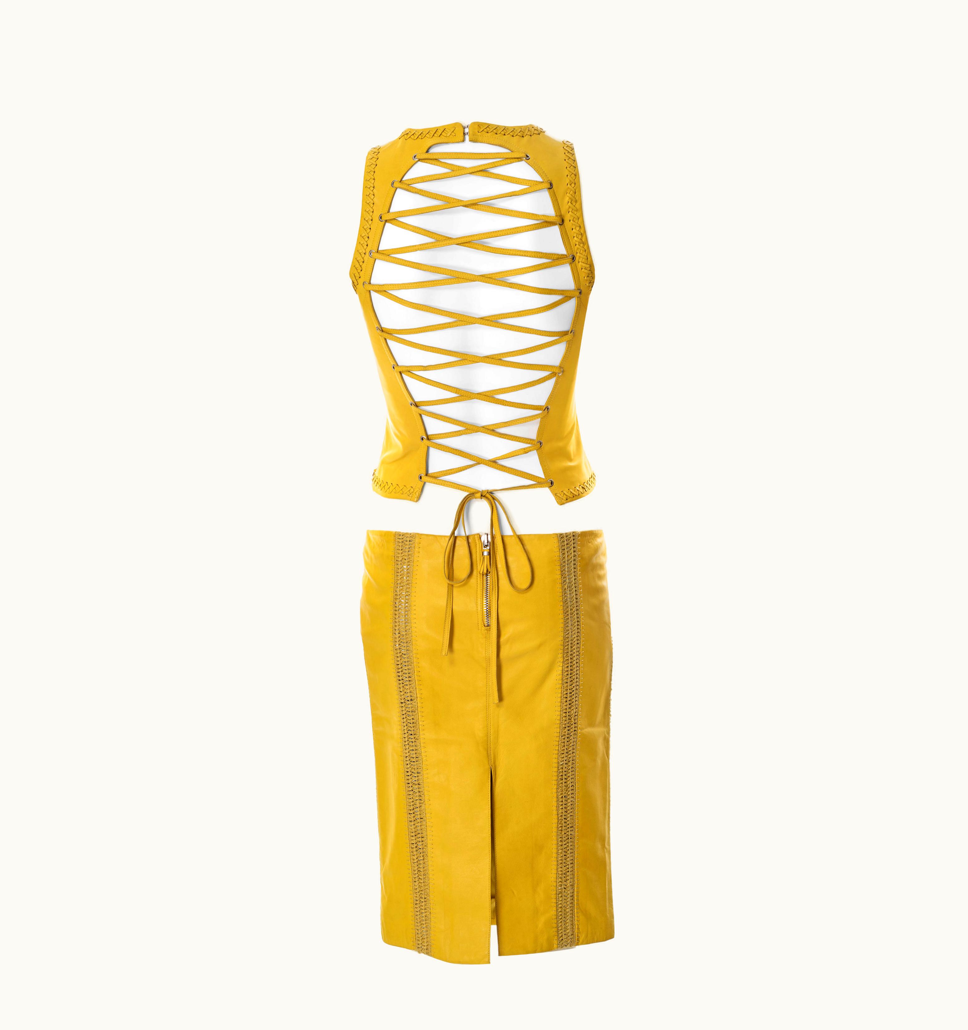Gianni Versace Couture Gianni Versace Yellow Lambskin Leather Top And Skirt, S/S 2003