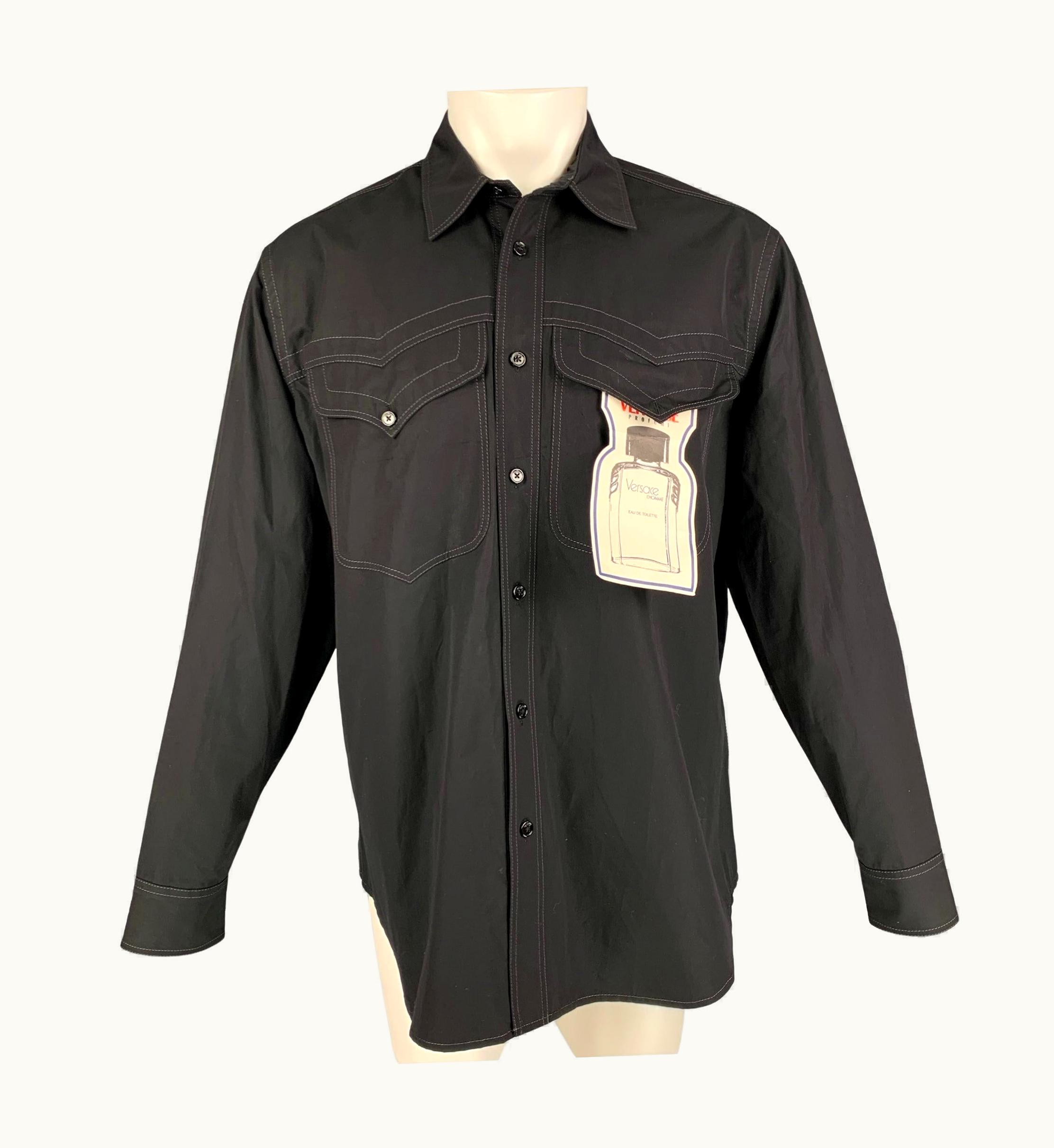 Versace Versace Black Cotton Patch Pockets Long Sleeve Shirt