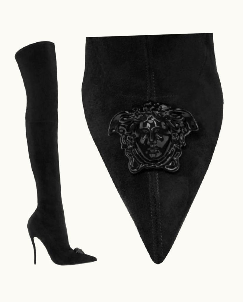 Versace Versace Palazzo Thigh High Black Suede Stiletto Boots