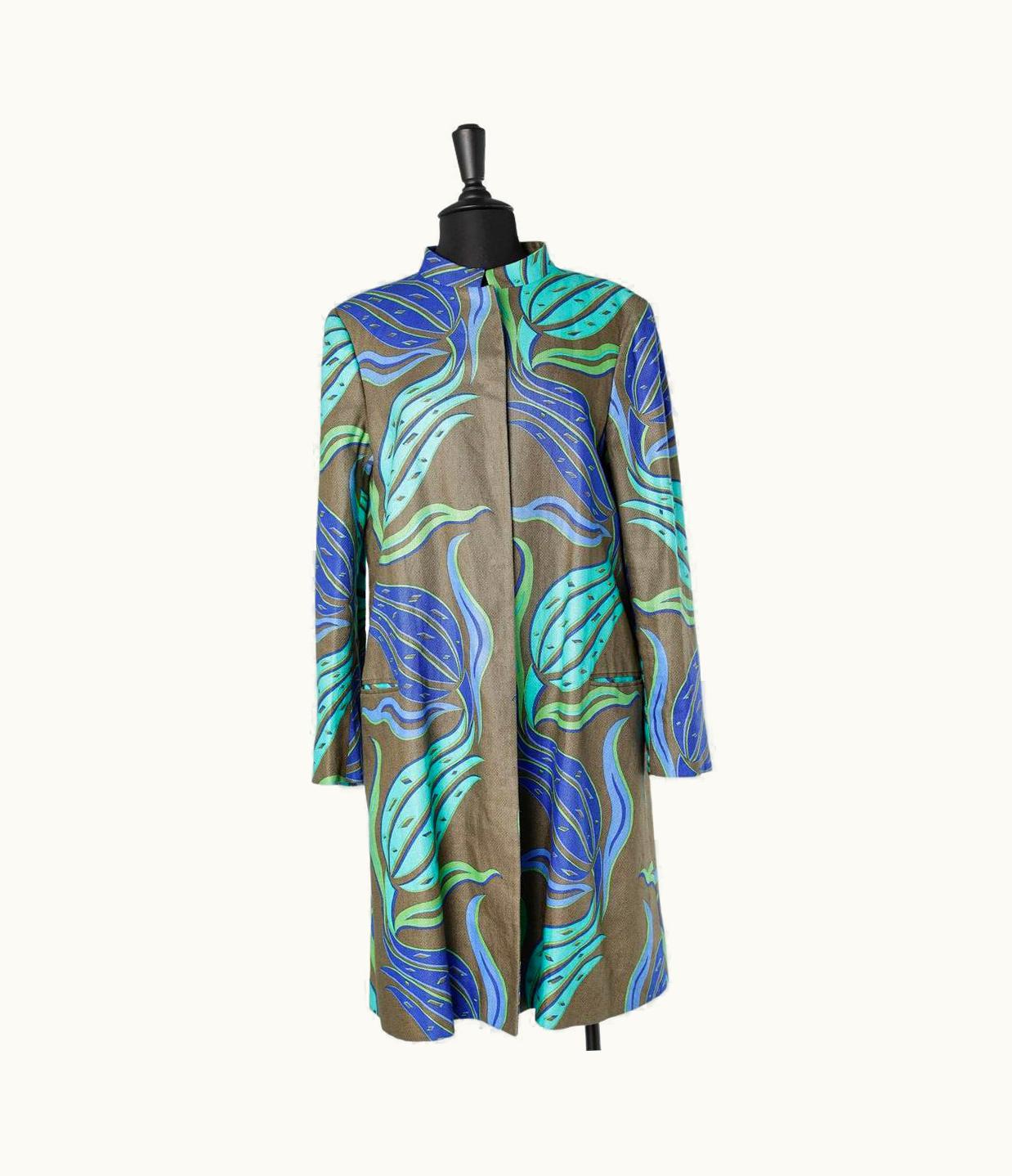 Versace Edge To Edge Printed Cotton Coat With Snap Versace