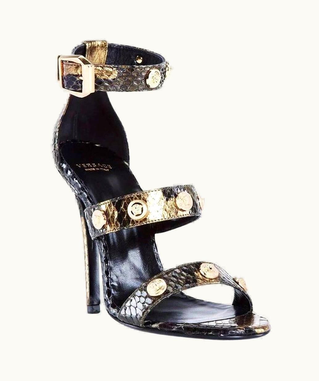 Versace Versace Bronze Python Signature Goldmedusa Studded Sandals