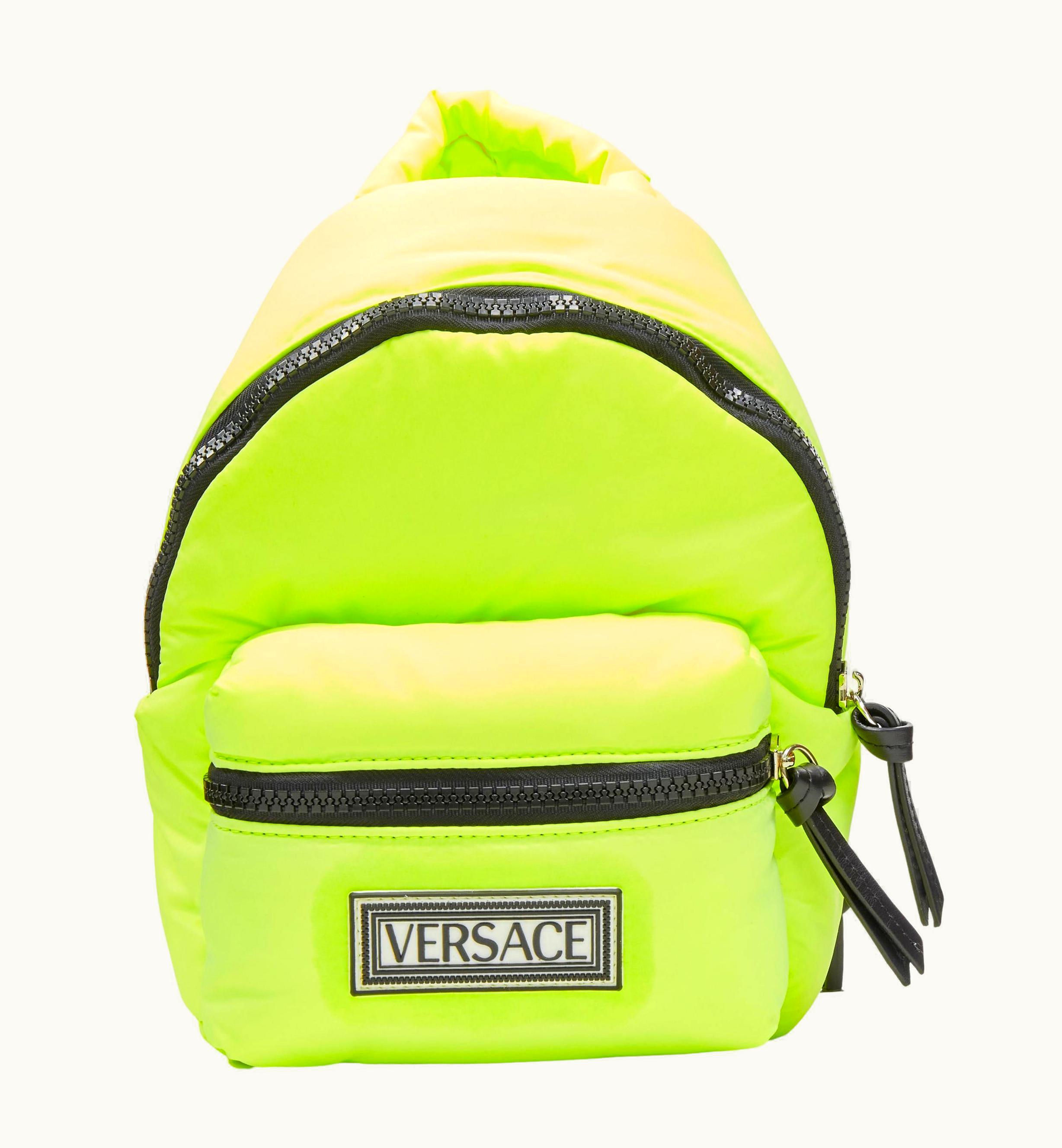 Versace Versace Neon Yellow Nylon 90' Logo Crossbody Sling Backpack