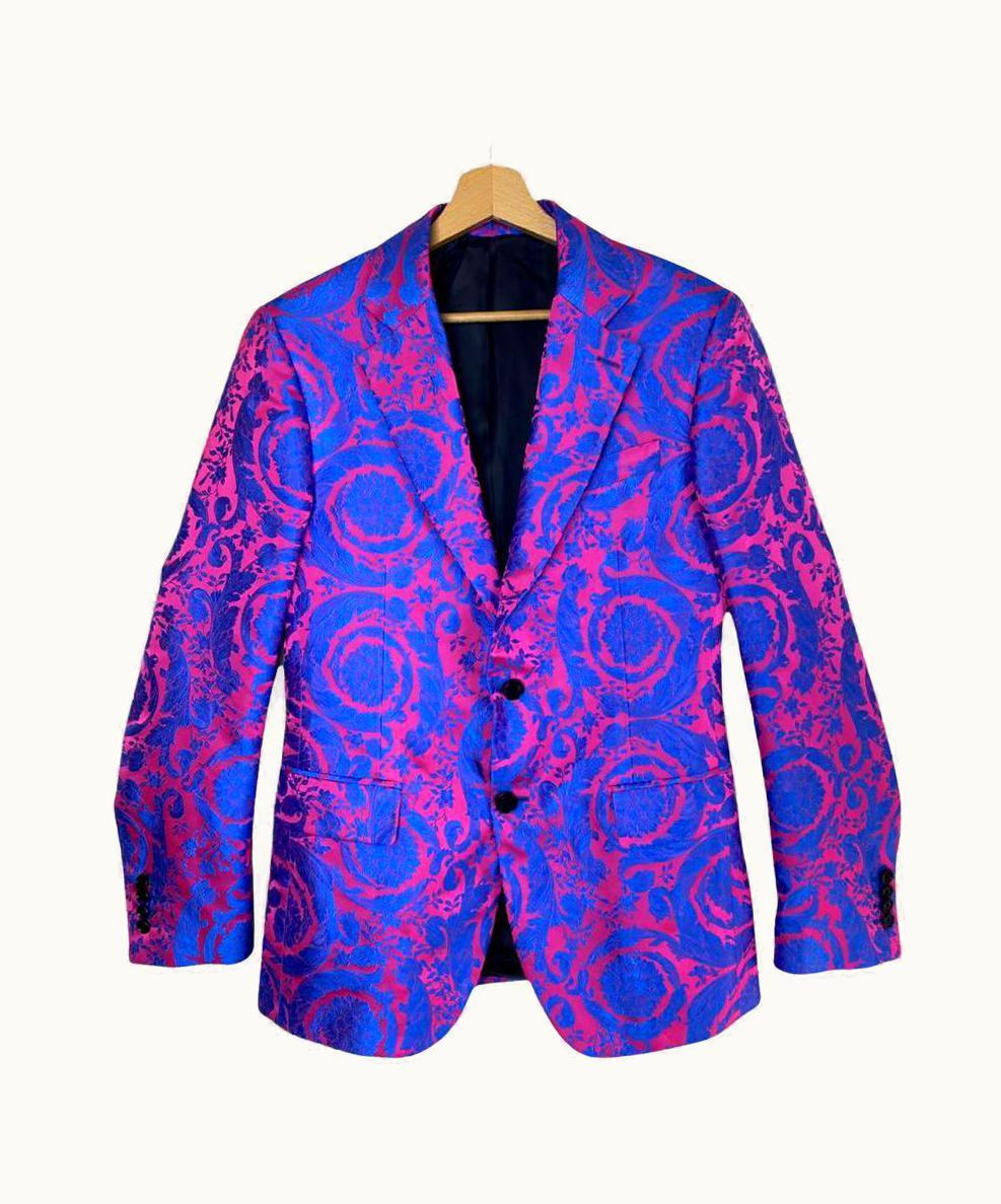 Versace Versace Fuchsia And Blue Baroque Silk Blazer Jacket Eu