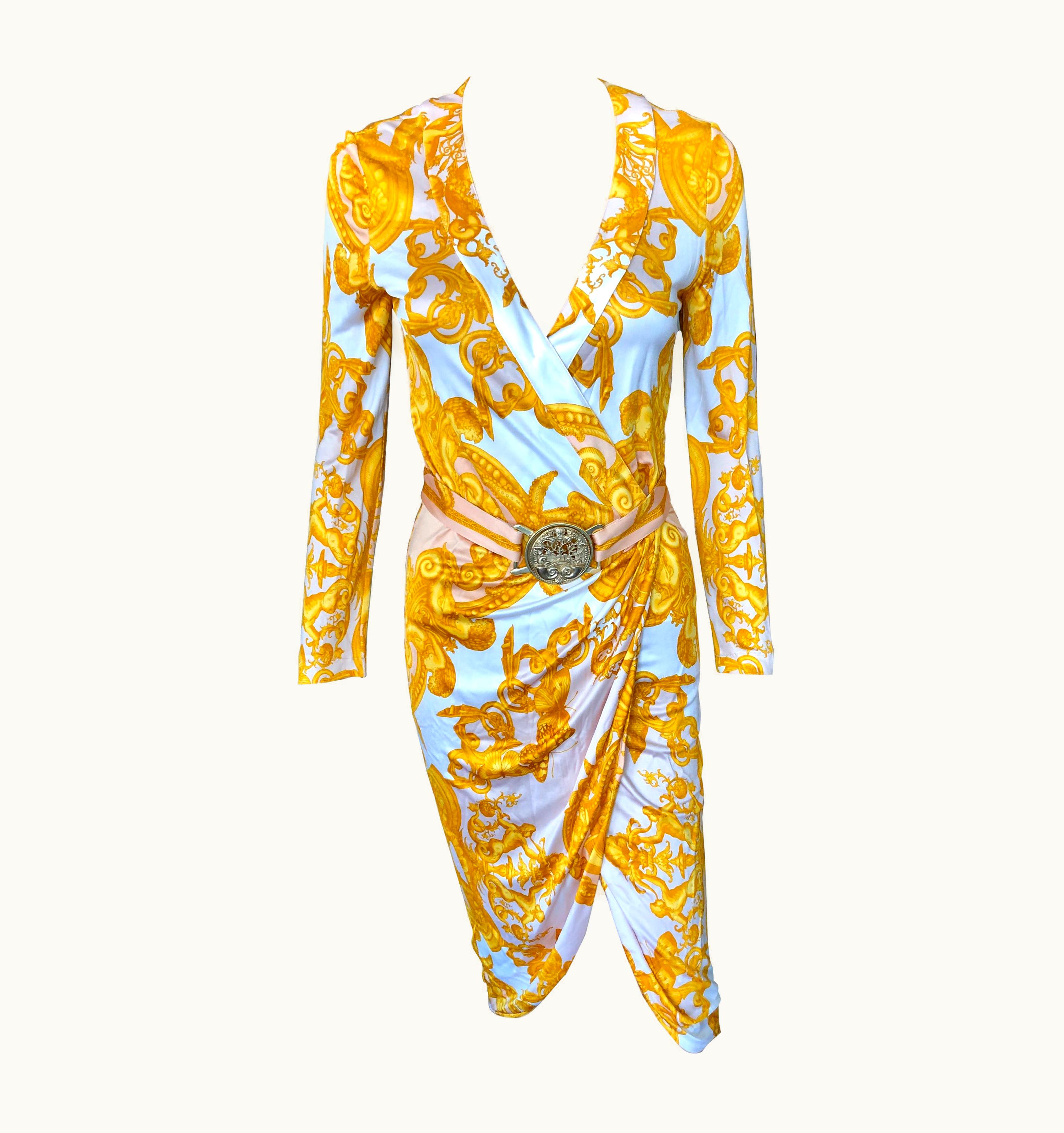 Versace Versace S/S 2005 Runway Baroque Print Belted Wrap Dress UZ0576667