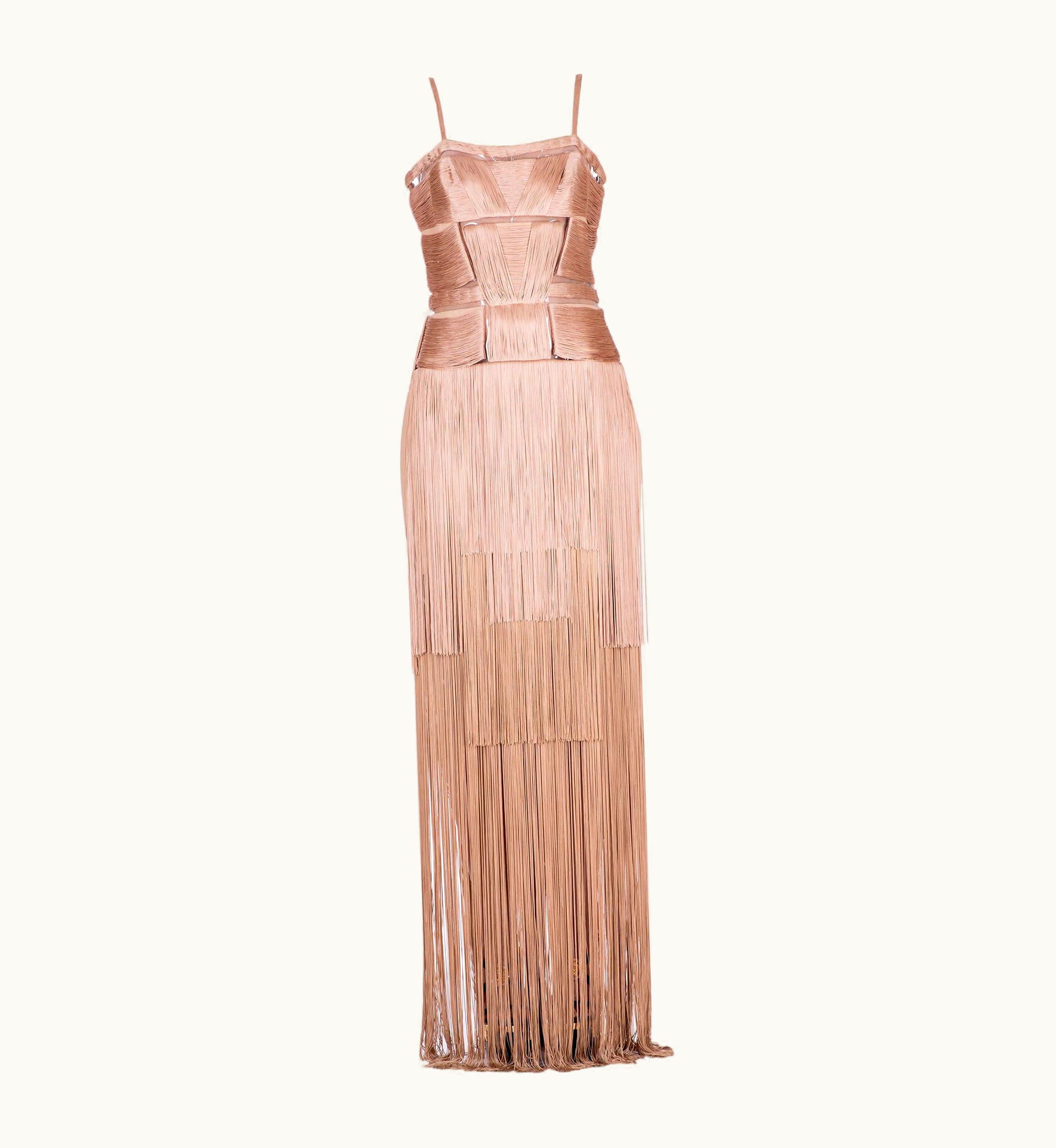 Versace Versace Nude Fringe Gown As Seen On Donatella