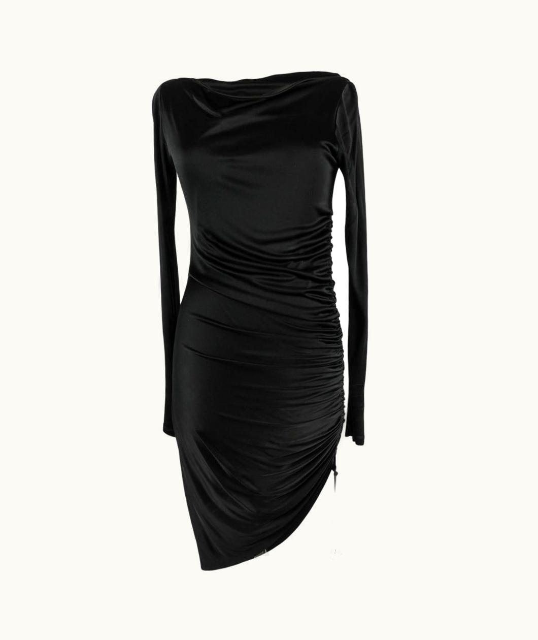 Versace Versace Dress Black Side Drawstring Rouching Asymmetrical Length 44 S/S