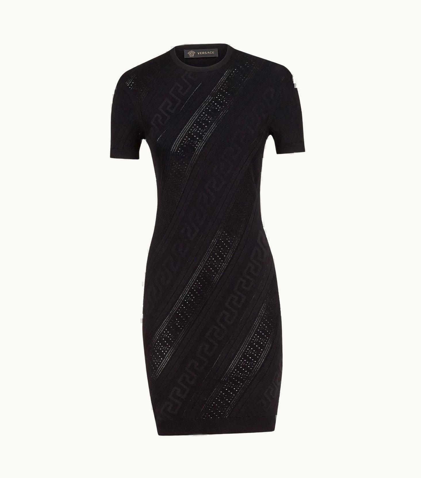 Versace Versace Black Seamless Fitted Stretch Knit Greek Key Dress