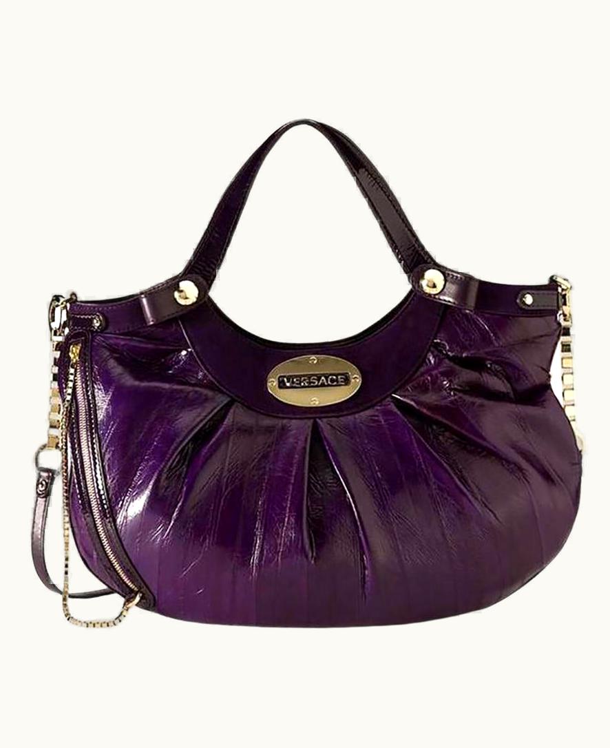 Versace Versace Amethyst Eel Leather Handbag w/Gold Tone Hardware