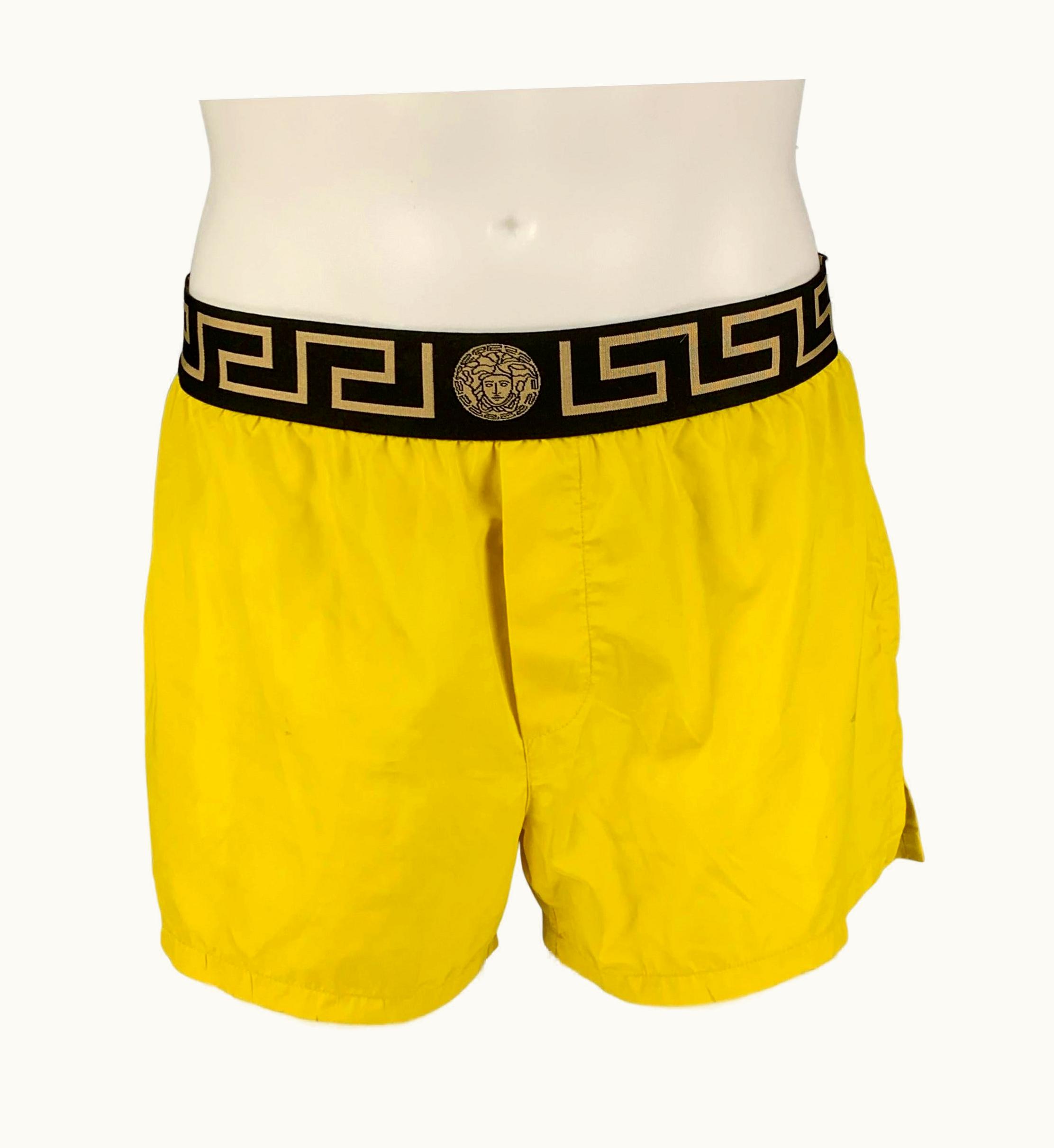 Versace Versace Yellow Black Gold Nylon Drawstring Swim Trunks