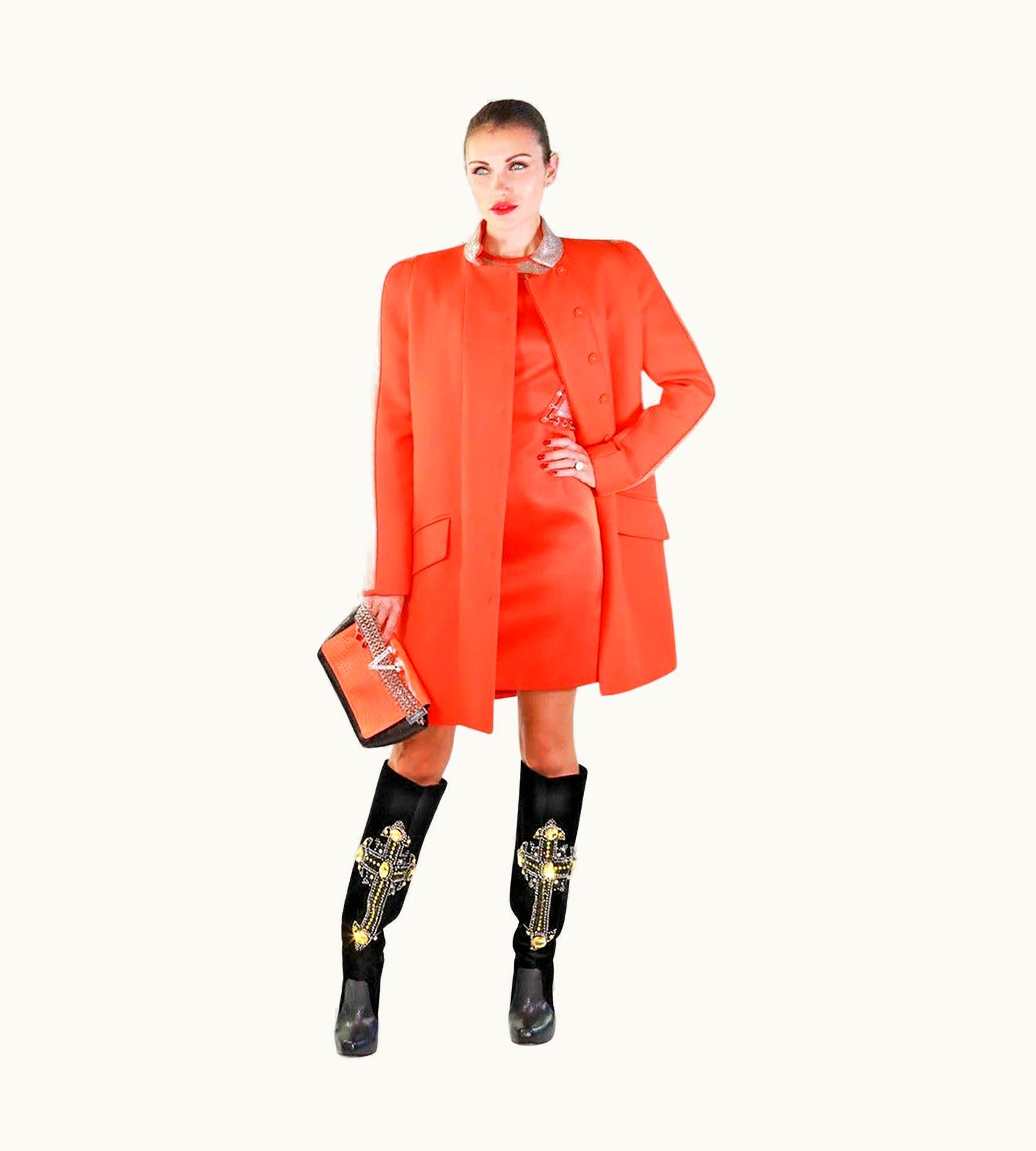 Versace Versace Orange Wool And Chain Mesh Coat