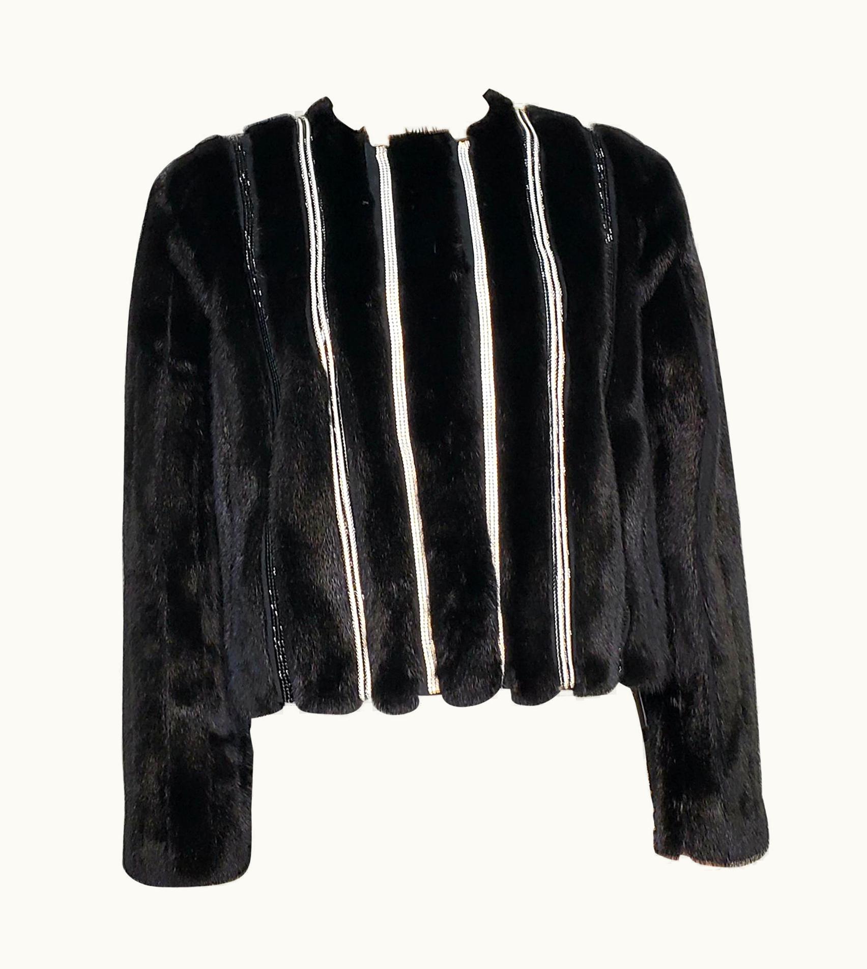 Versace Versace Crystal Embellished Black Mink Fur Jacket