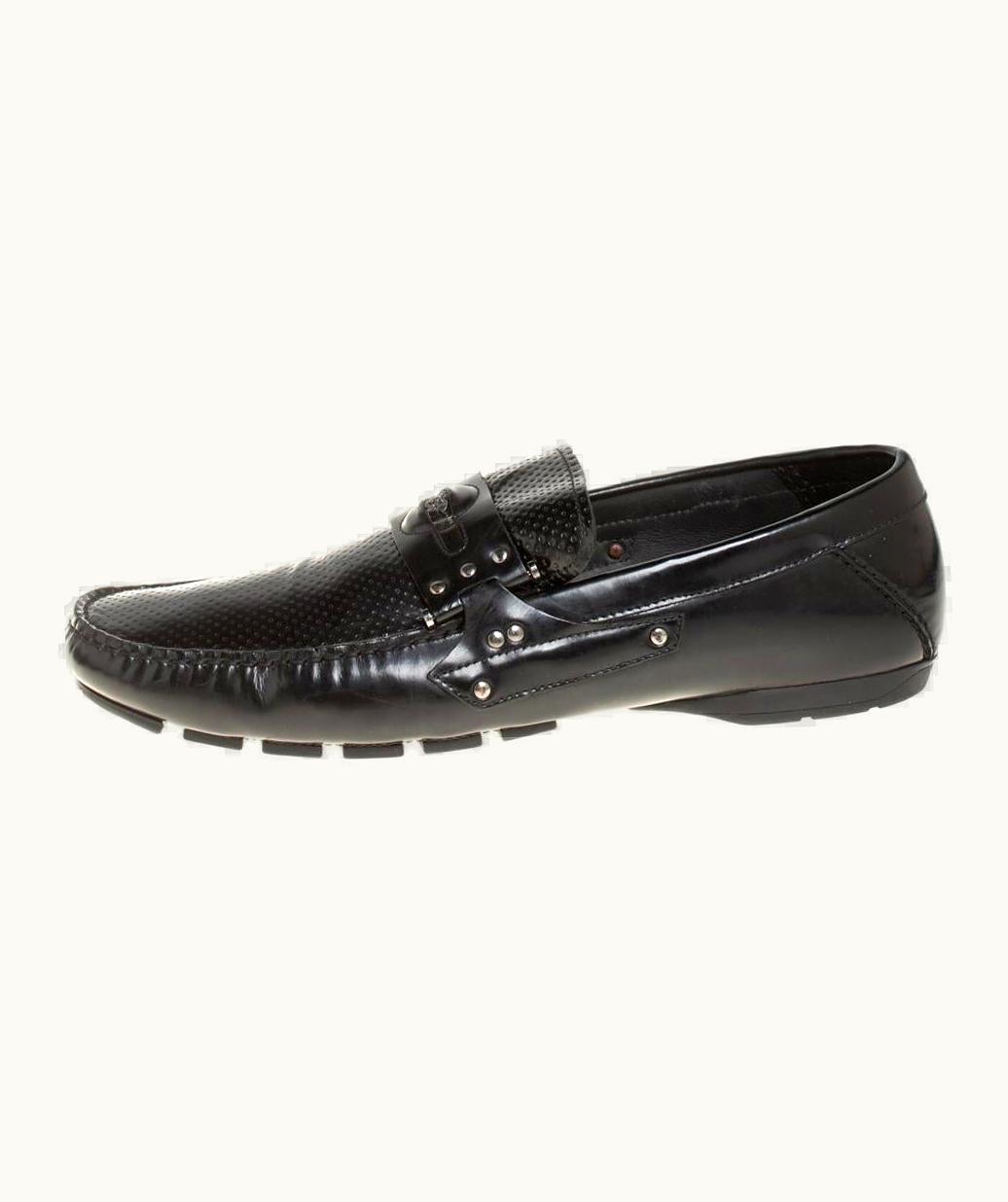 Versace Versace Black Leather Medusa Detail Slip On Loafers UZ0576684