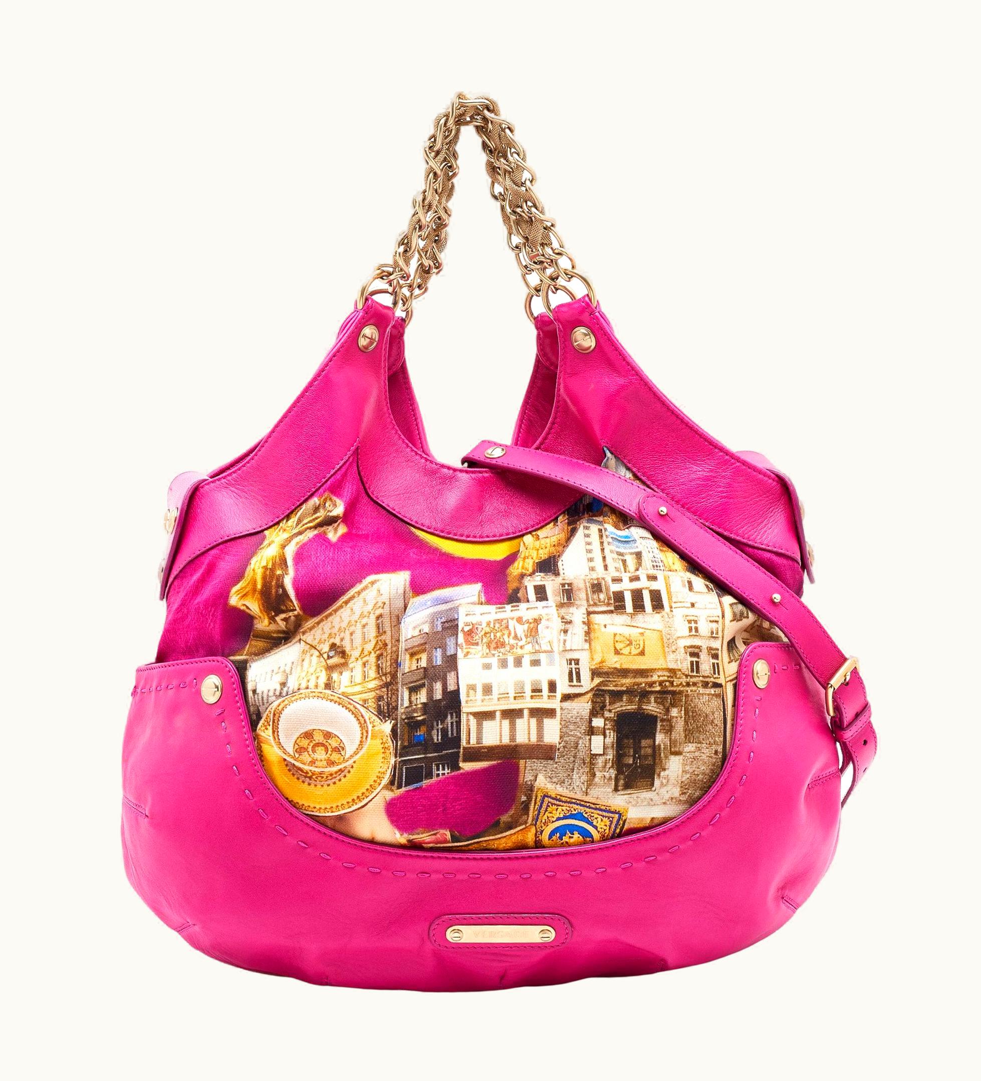Versace Versace Multicolor Printed Fabric And Leather Chain Shoulder Bag