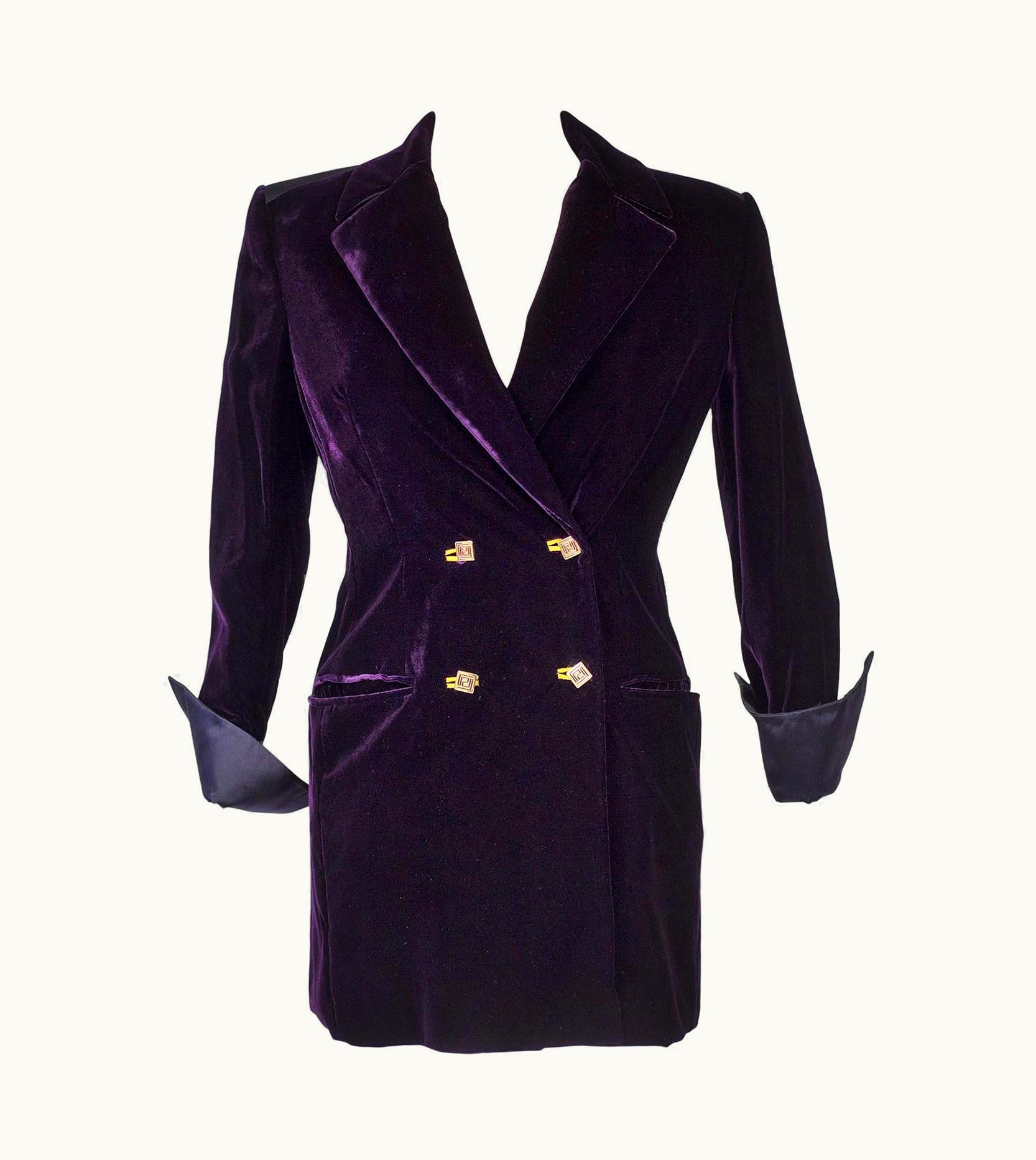Versace A Versace Cardinal Purple Velvet Evening Tuxedo Jacket Circa 2000