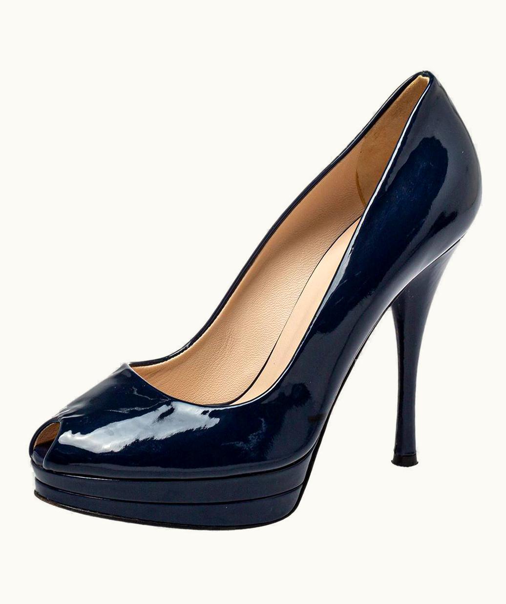 Versace Versace Blue Patent Leather Peep Toe Platform Pumps
