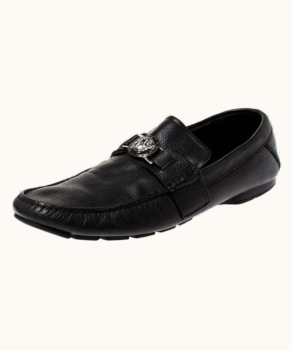 Versace Versace Black Leather Medusa Detail Slip On Loafers UZ0576702