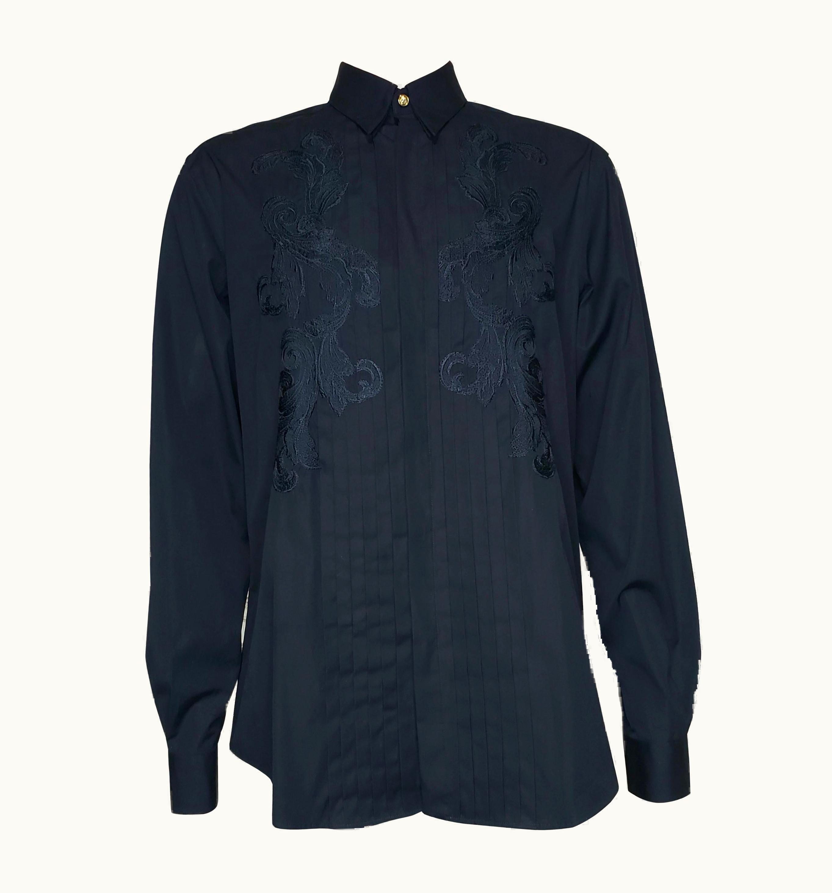 Versace Versace Black Cotton Shirt With Embroidered Print It 52 - Xl