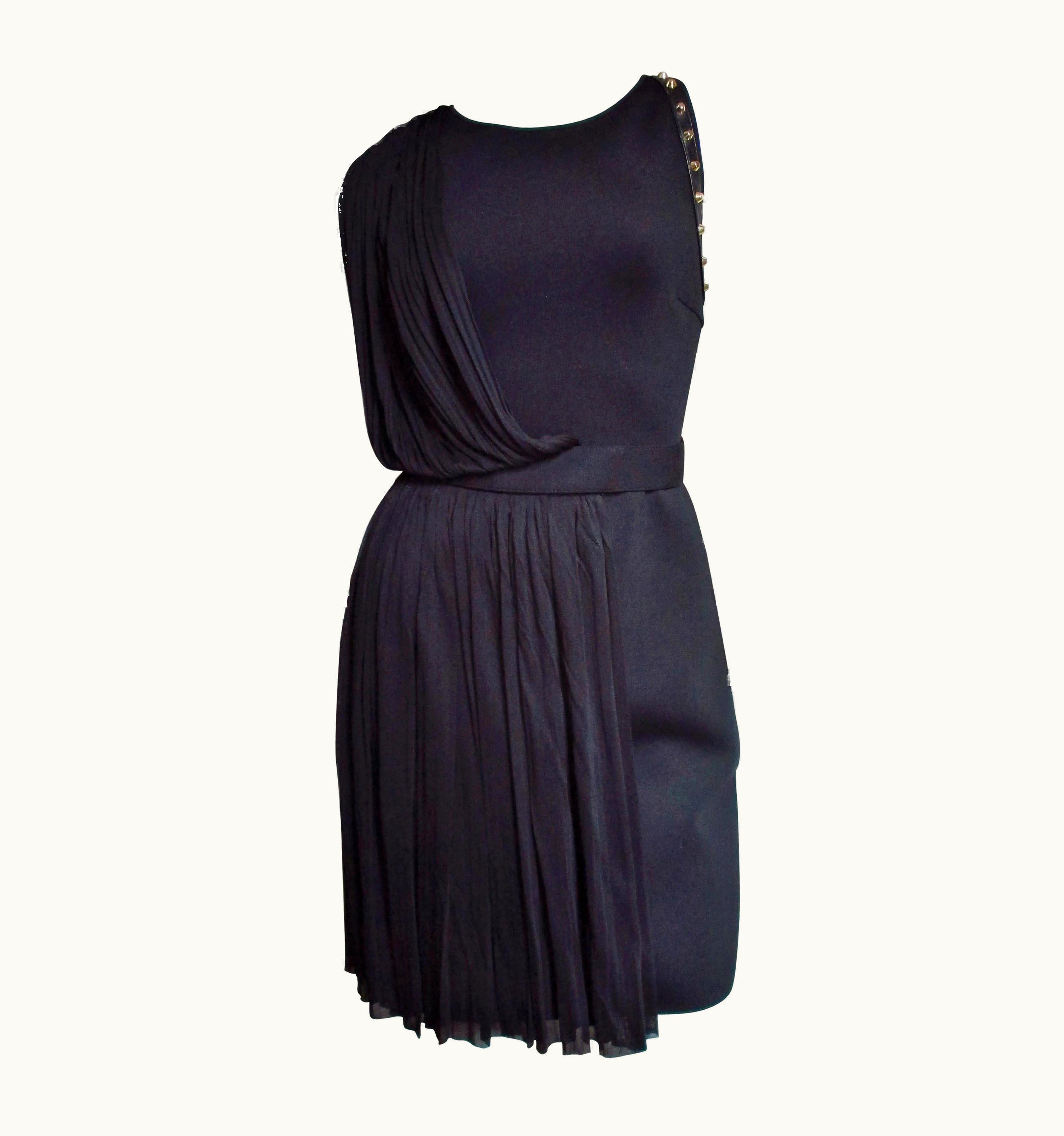 Versace Versace Neoprene Silk Draped Dress With Leather And Stud Trim