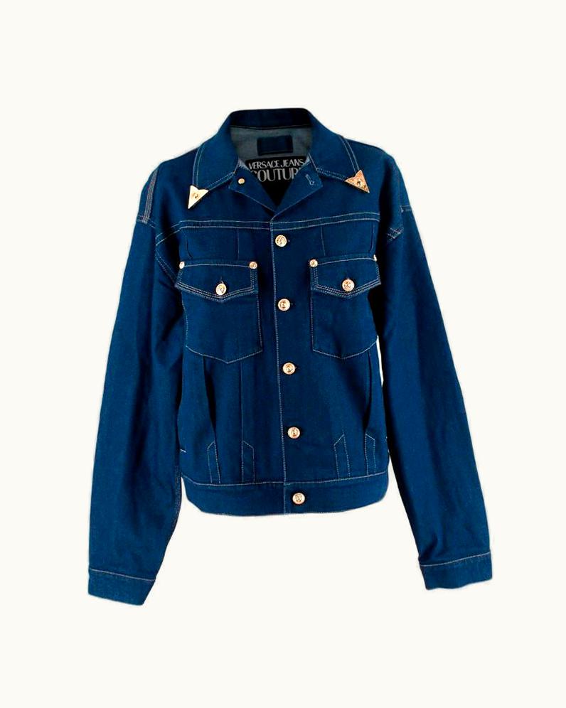 Versace Versace Jeans Couture Gold-Tone Collar Tip Denim Jacket