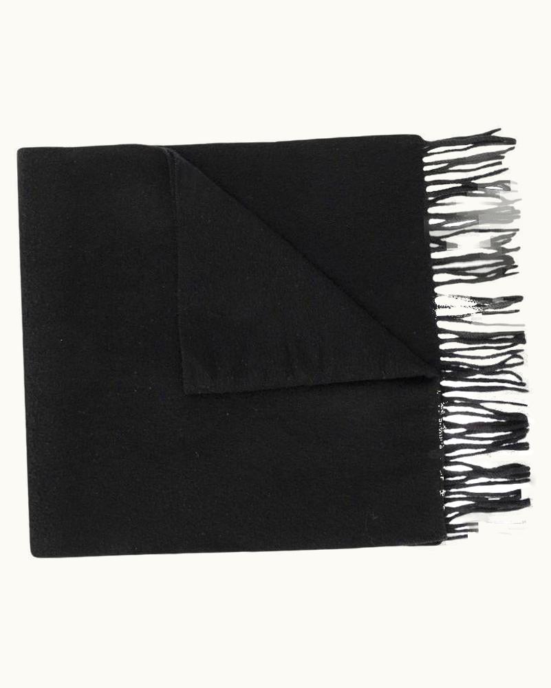 Versace 90s Versace Black Virgin Wool Scarf With Fringes And Logo