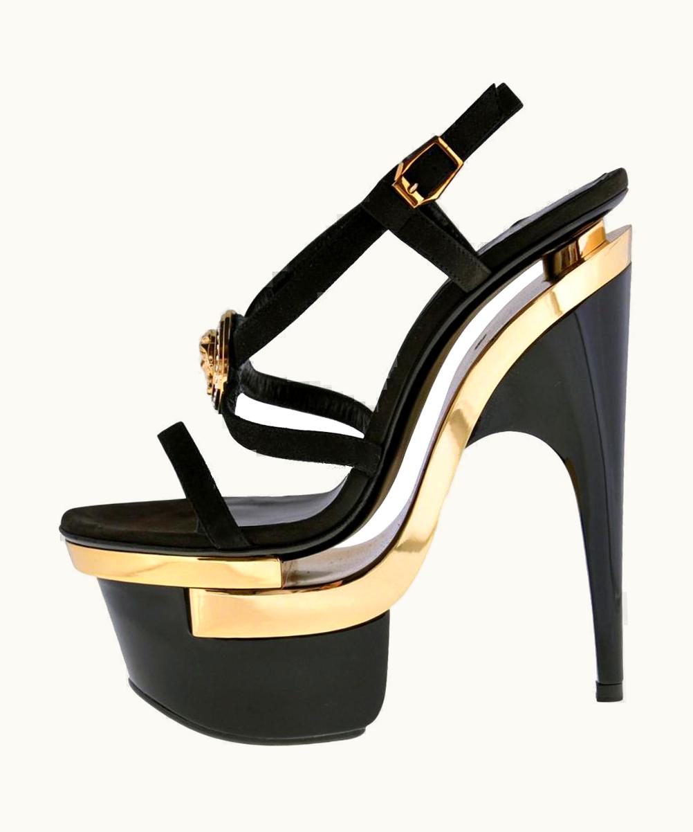 Versace Versace Triple Platform Black Gold Medusa Swarovski Crystals Sandals All Sizes