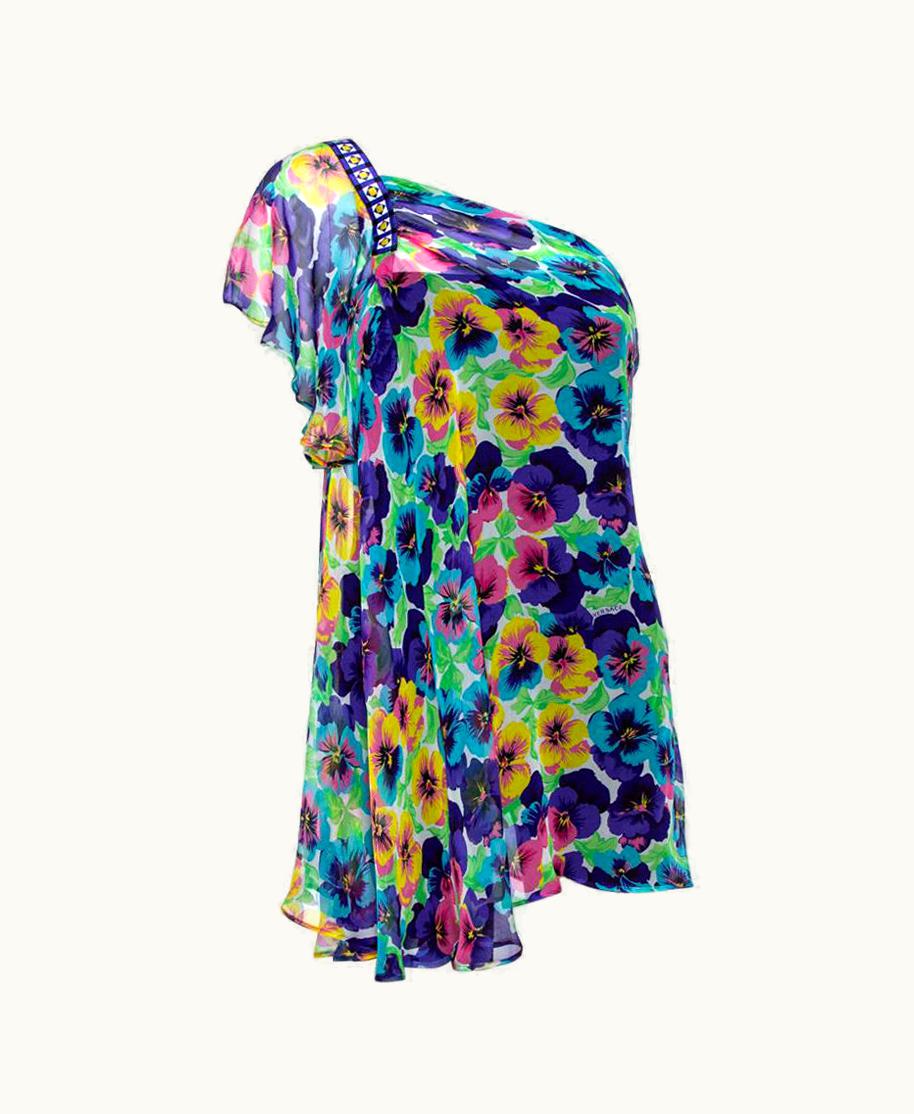 Versace Versace Multicolor Floral Print Silk Asymmetric Sleeve Blouse