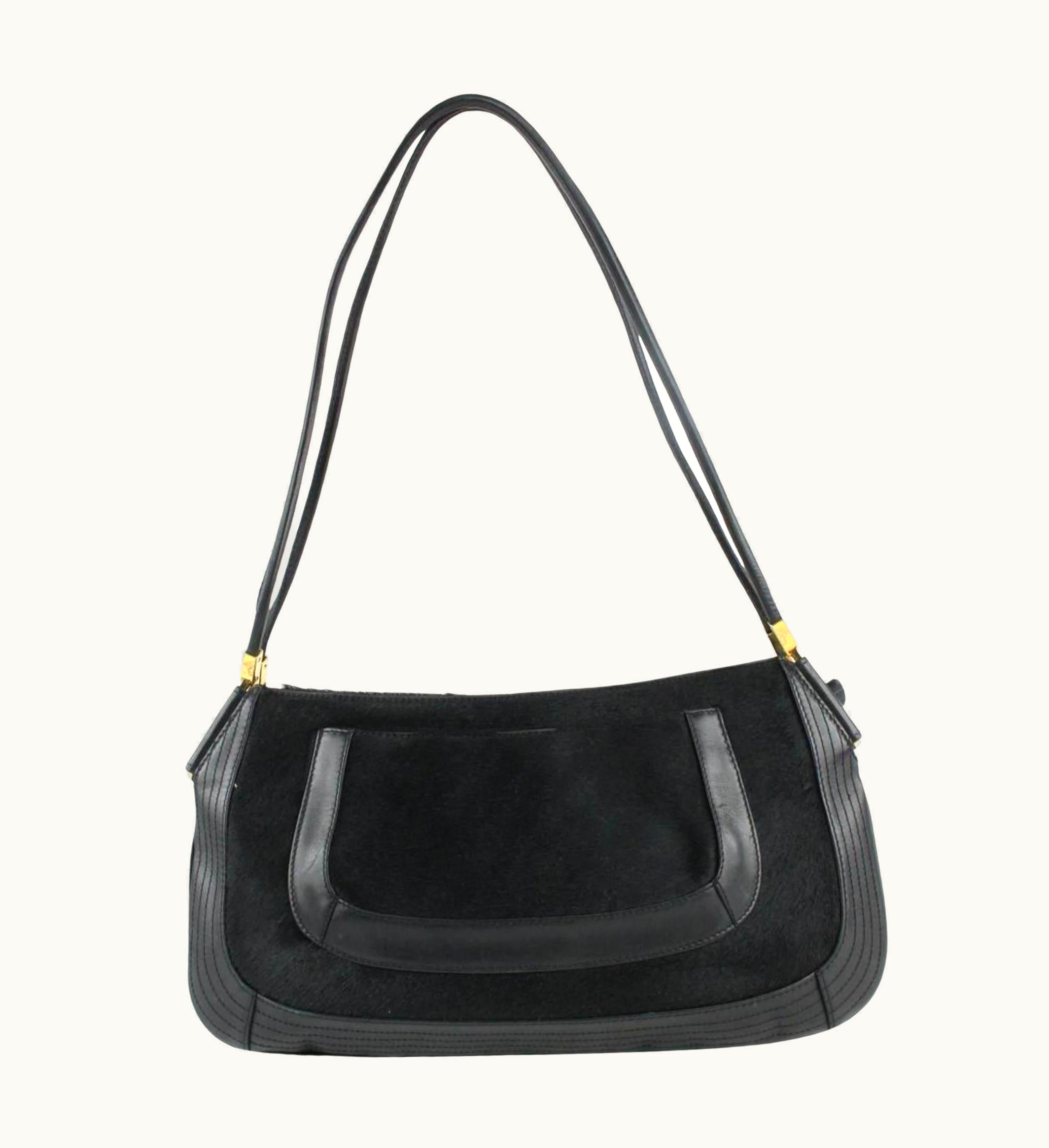 Versace Versace Black Gold Pony Hair Fur Shoulder Bag 2V211s